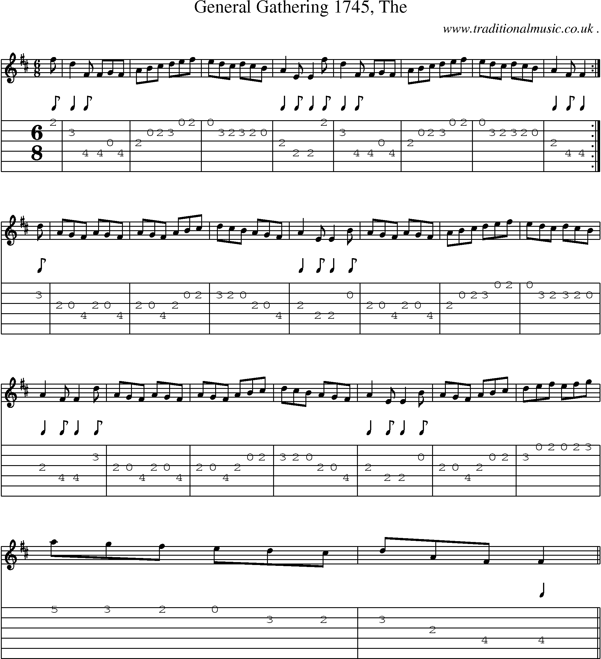 Sheet-music  score, Chords and Guitar Tabs for General Gathering 1745 The
