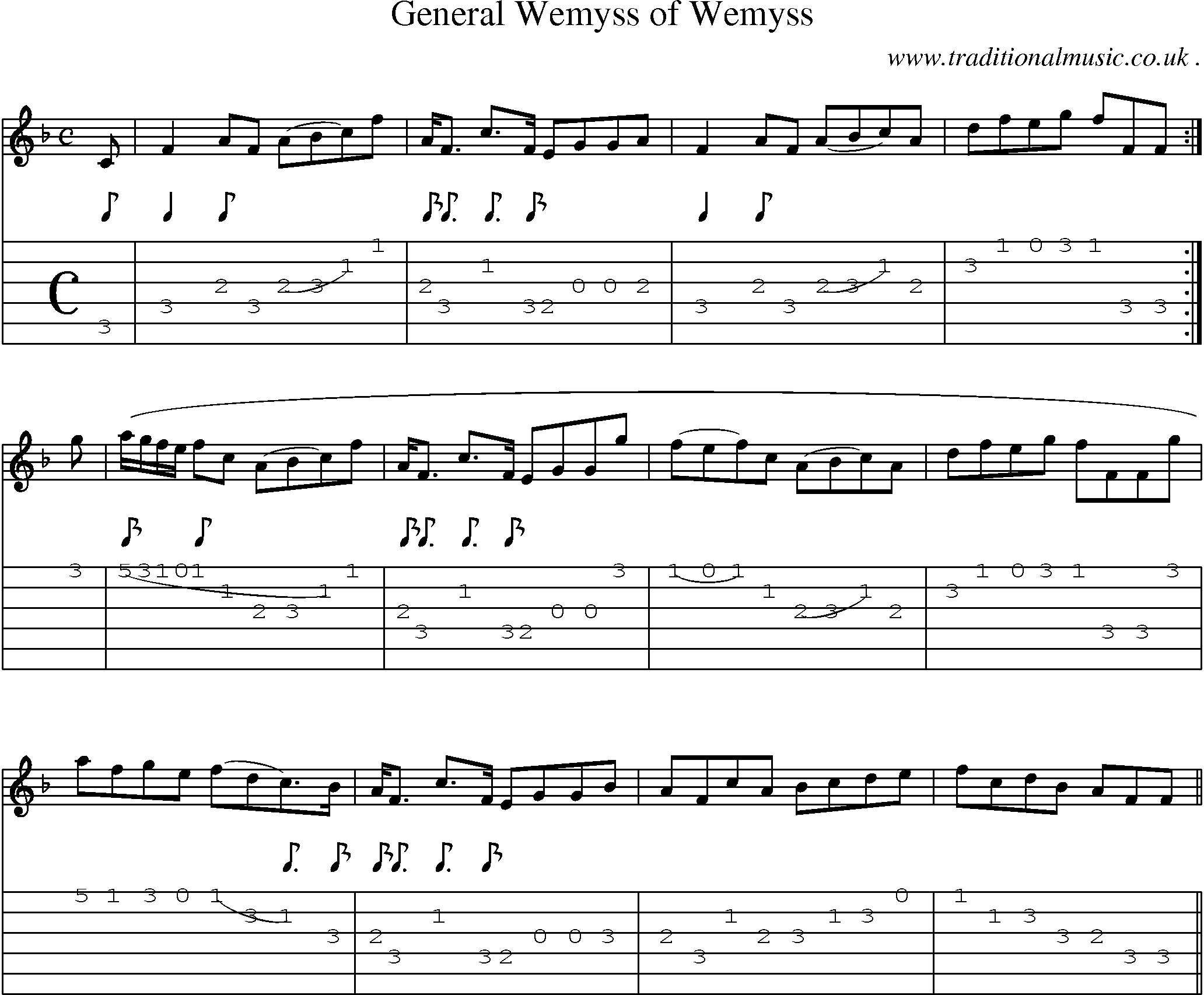 Sheet-music  score, Chords and Guitar Tabs for General Wemyss Of Wemyss