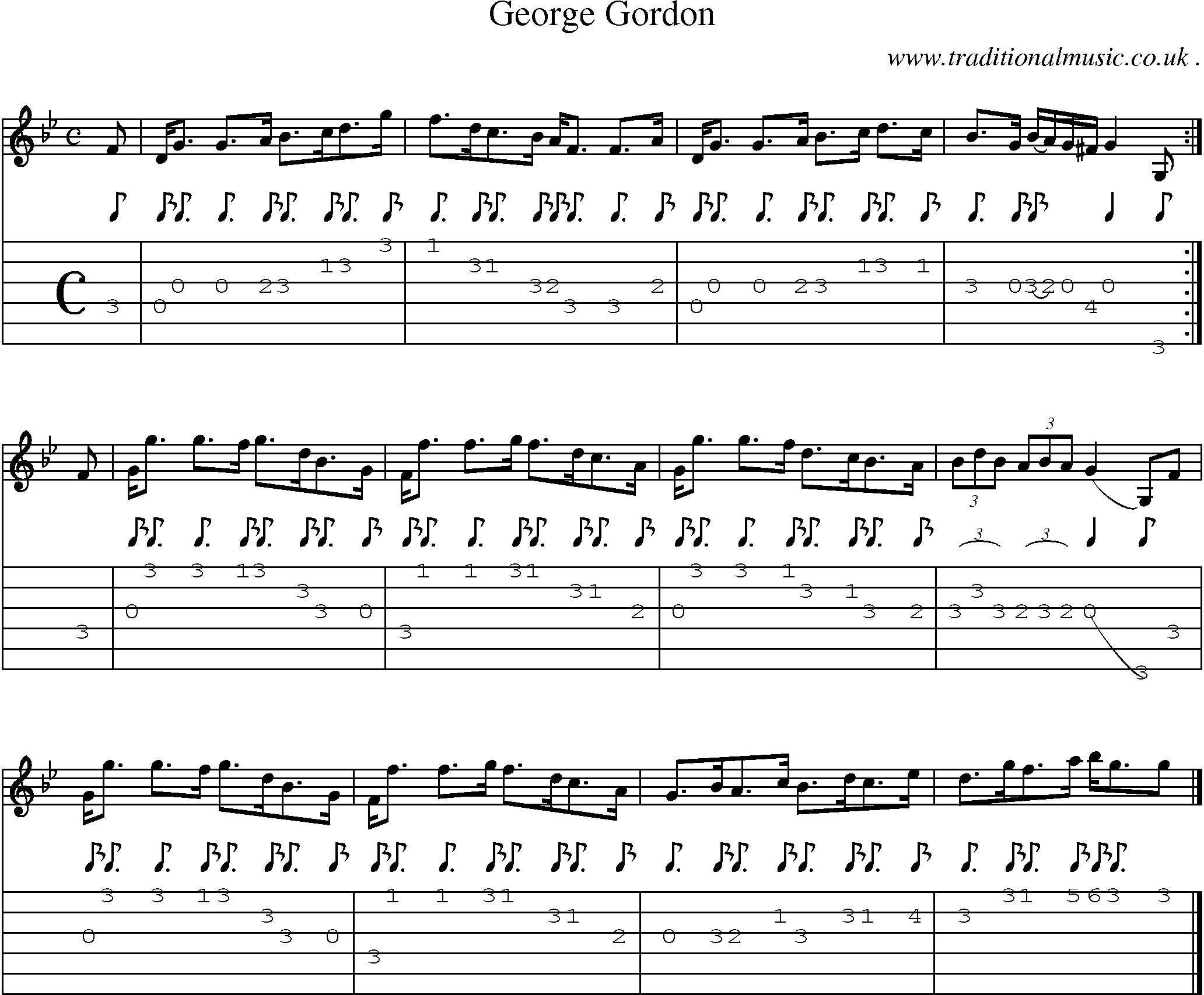 Sheet-music  score, Chords and Guitar Tabs for George Gordon