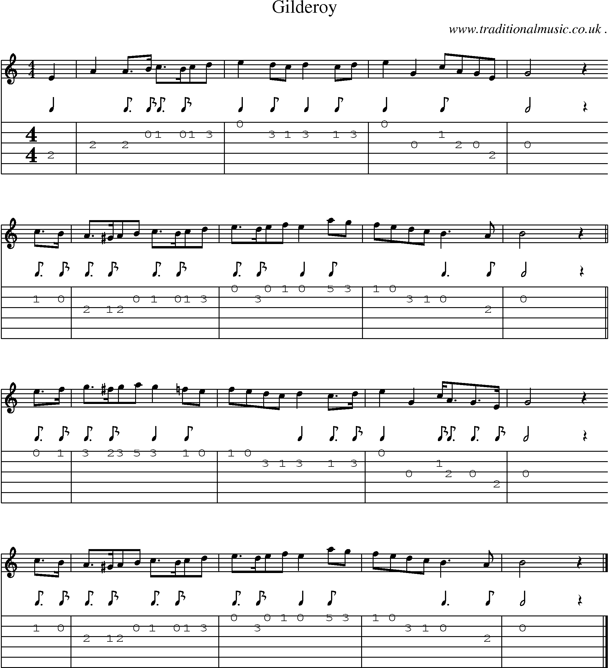 Sheet-music  score, Chords and Guitar Tabs for Gilderoy