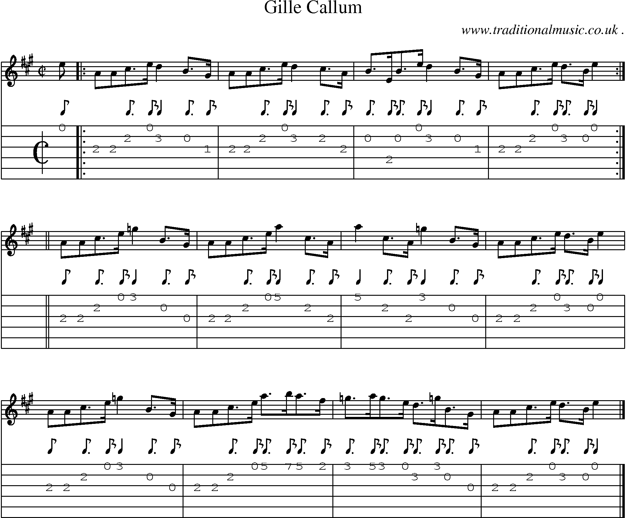 Sheet-music  score, Chords and Guitar Tabs for Gille Callum