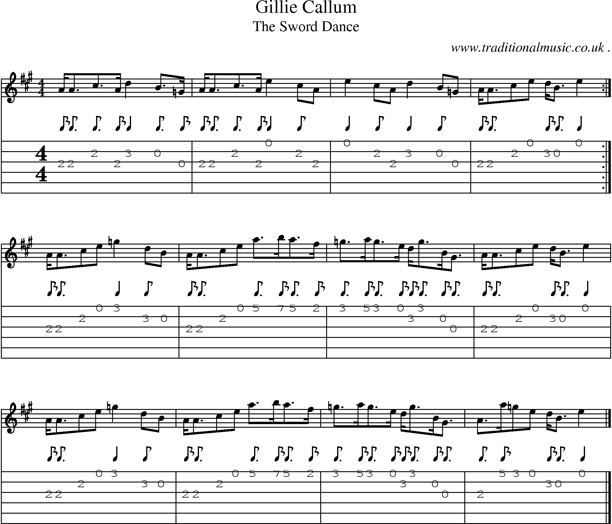 Sheet-music  score, Chords and Guitar Tabs for Gillie Callum