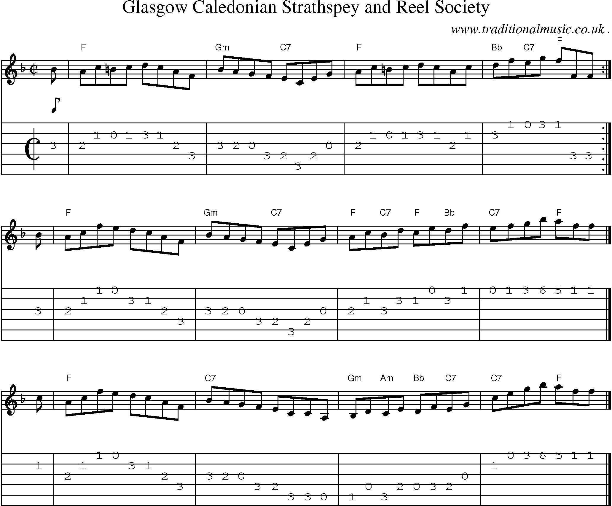 Sheet-music  score, Chords and Guitar Tabs for Glasgow Caledonian Strathspey And Reel Society
