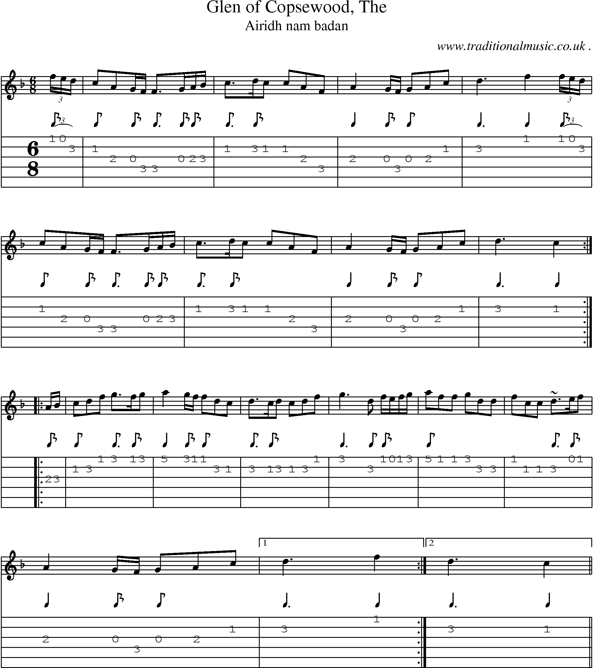 Sheet-music  score, Chords and Guitar Tabs for Glen Of Copsewood The