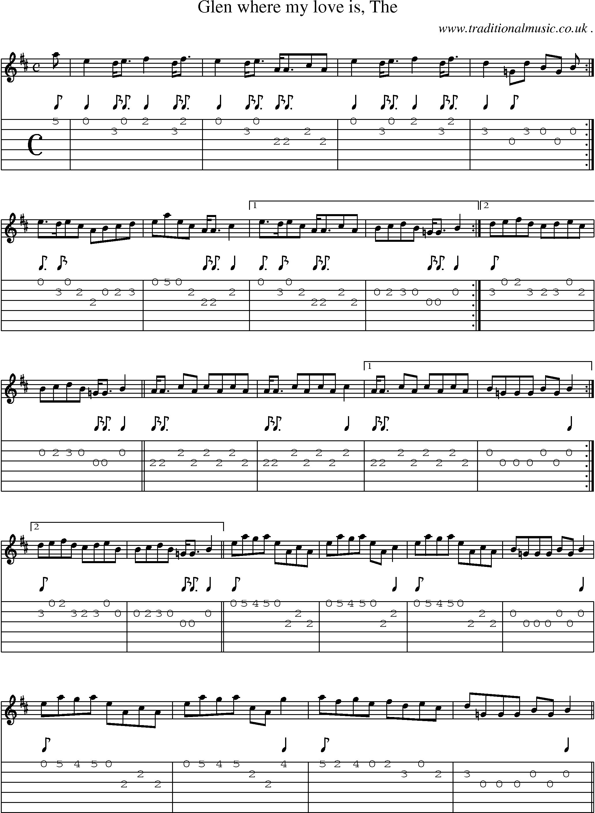 Sheet-music  score, Chords and Guitar Tabs for Glen Where My Love Is The