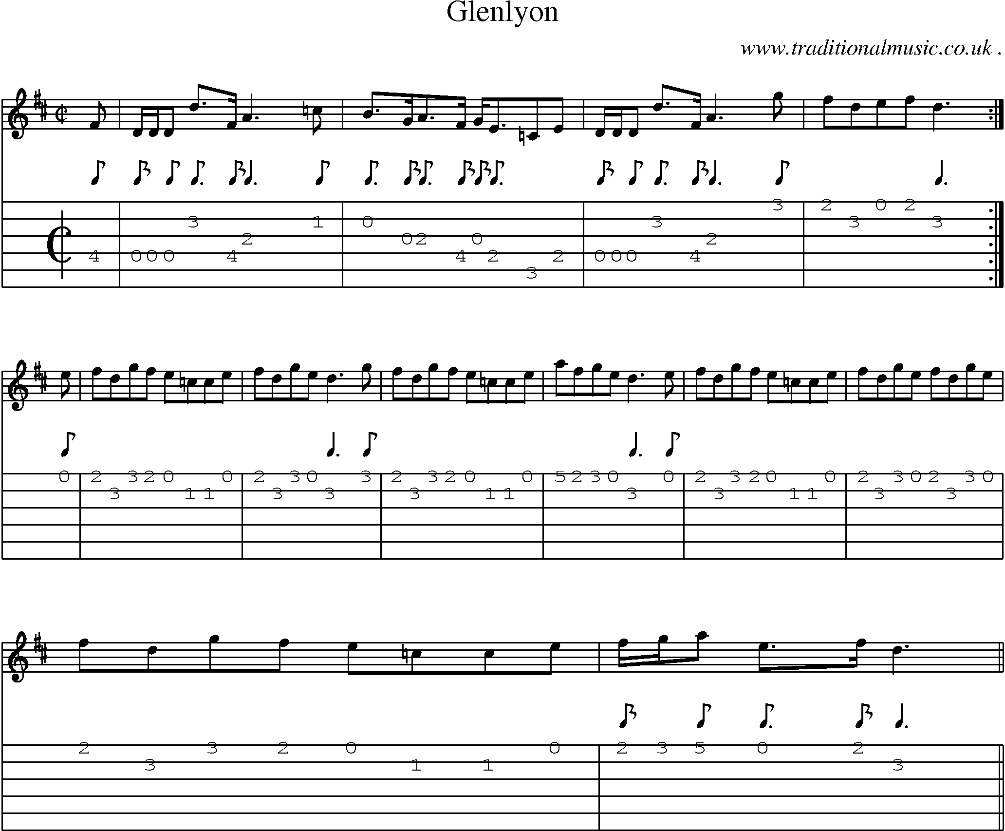 Sheet-music  score, Chords and Guitar Tabs for Glenlyon