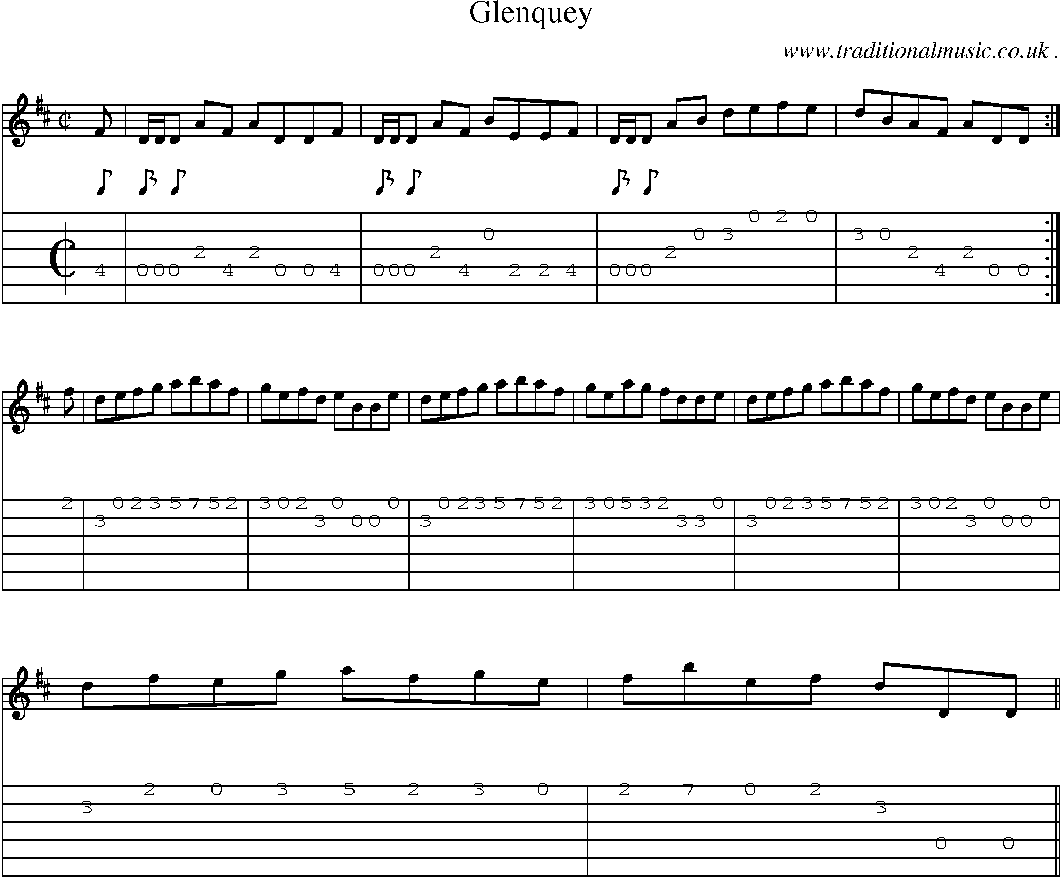 Sheet-music  score, Chords and Guitar Tabs for Glenquey