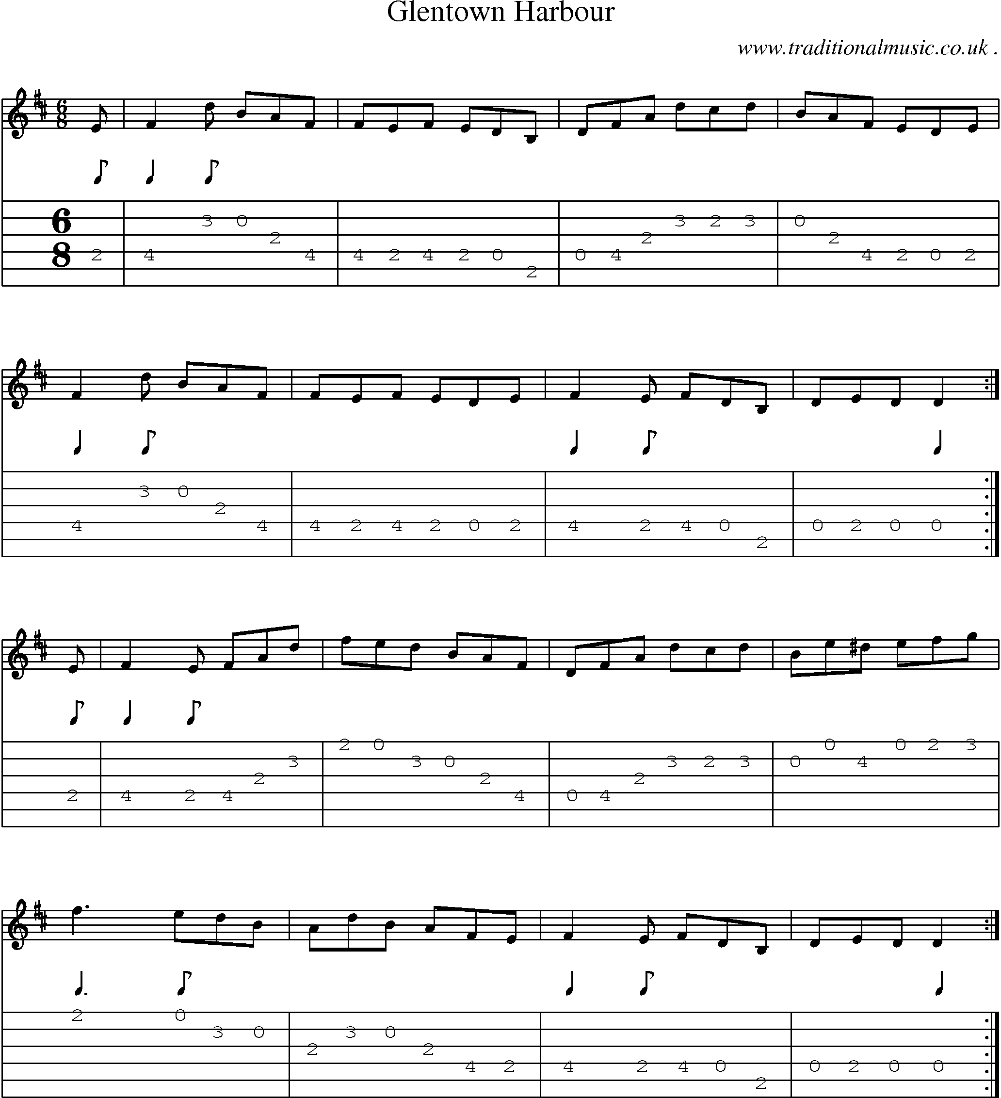 Sheet-music  score, Chords and Guitar Tabs for Glentown Harbour