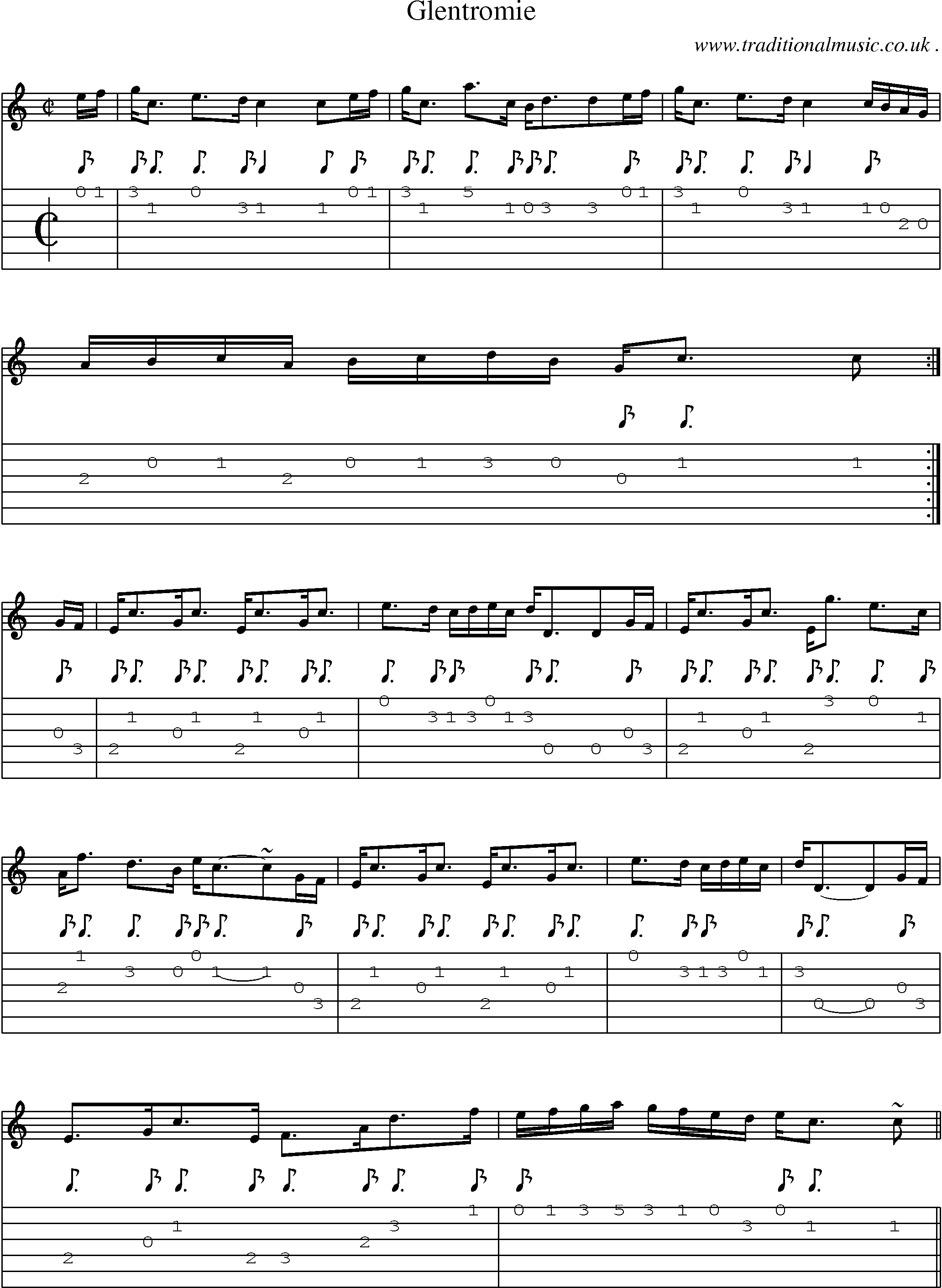 Sheet-music  score, Chords and Guitar Tabs for Glentromie