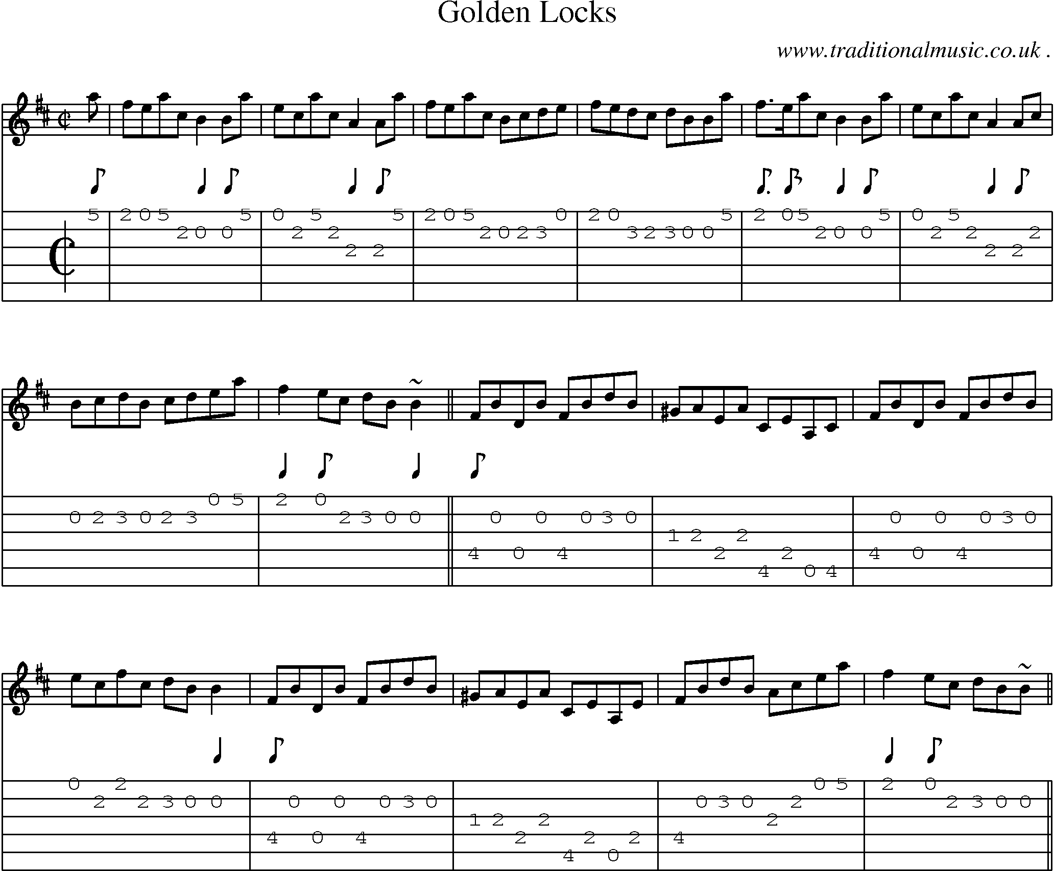 Sheet-music  score, Chords and Guitar Tabs for Golden Locks