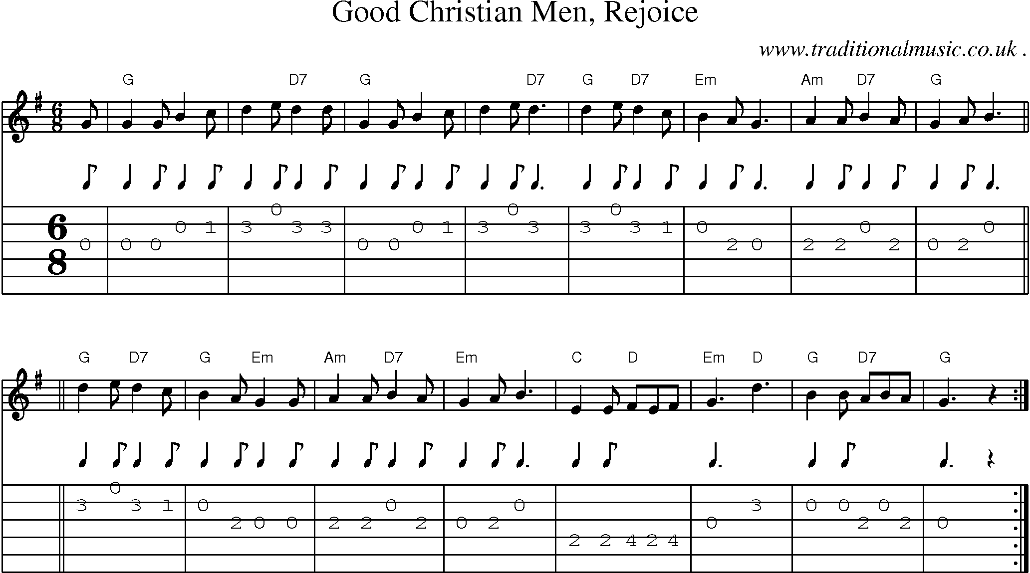 Sheet-music  score, Chords and Guitar Tabs for Good Christian Men Rejoice