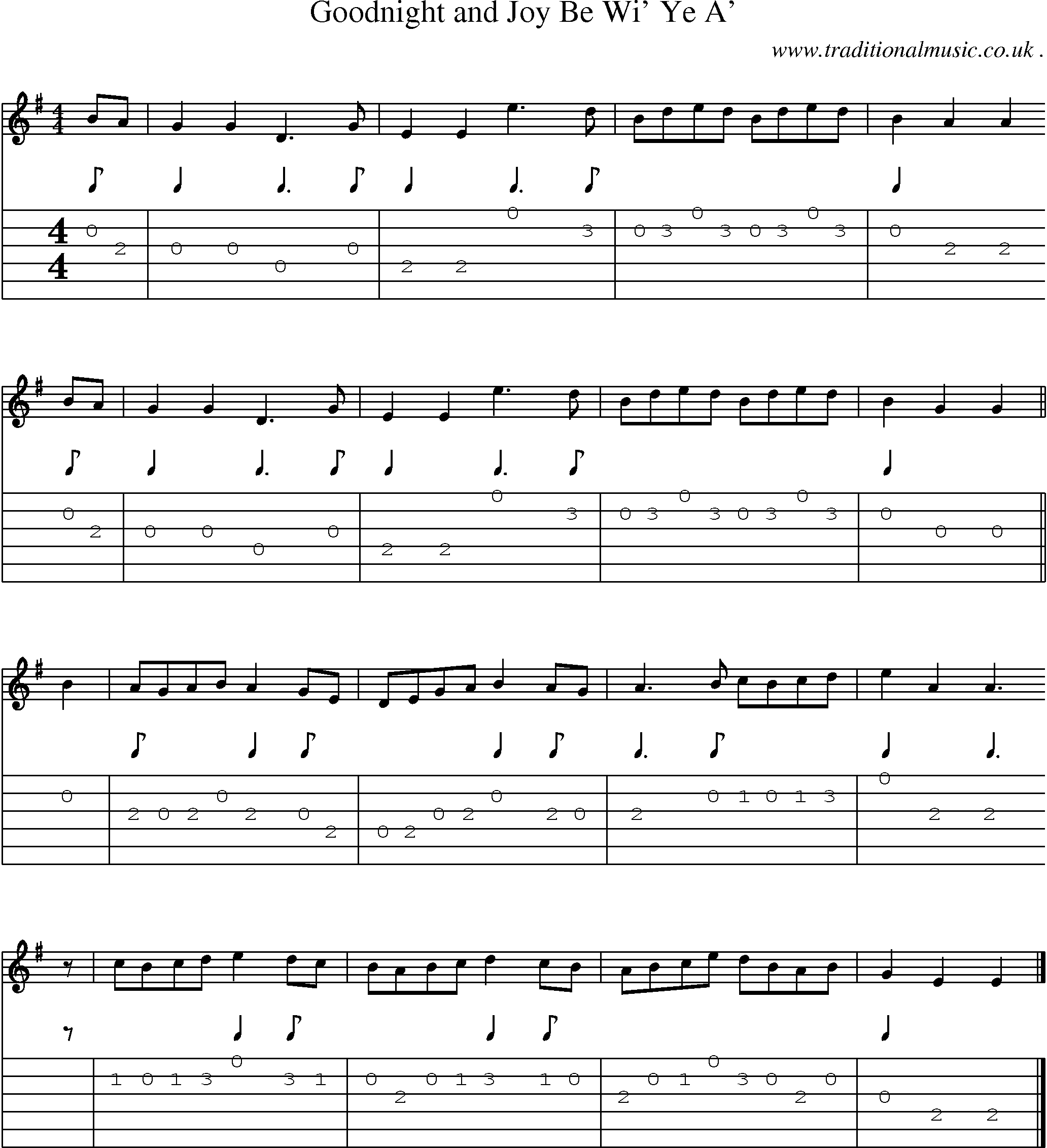 Sheet-music  score, Chords and Guitar Tabs for Goodnight And Joy Be Wi Ye A