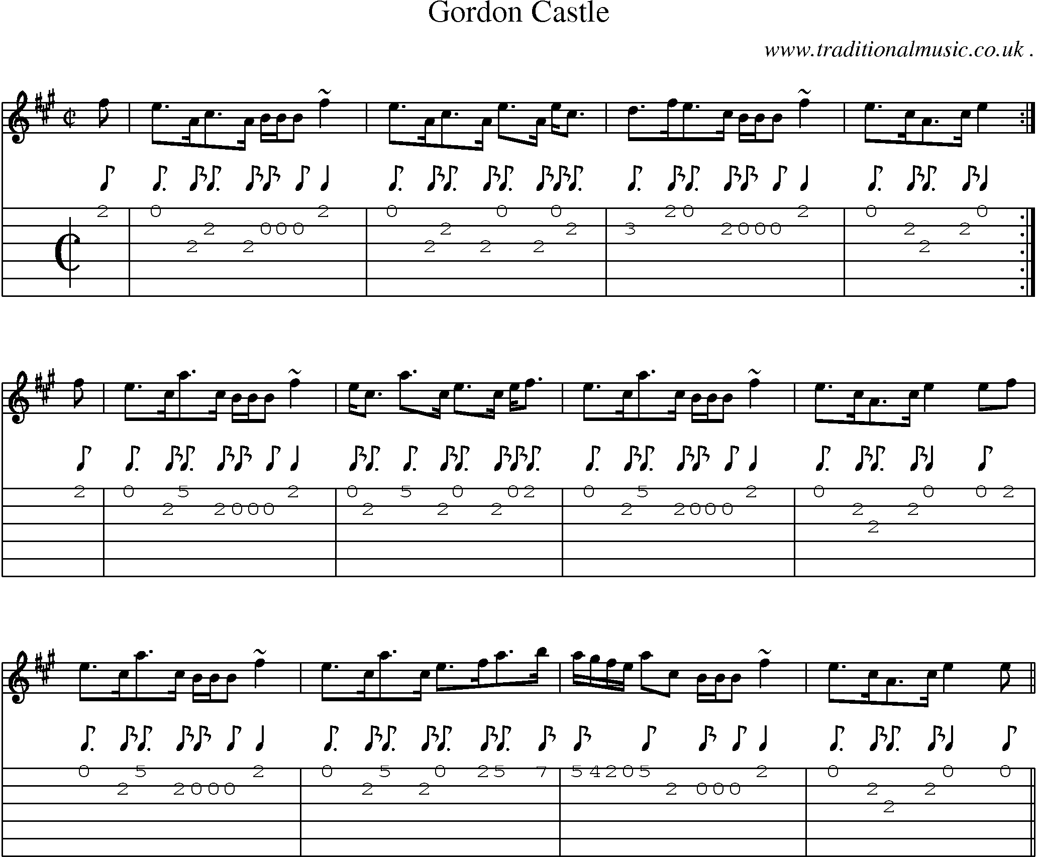 Sheet-music  score, Chords and Guitar Tabs for Gordon Castle