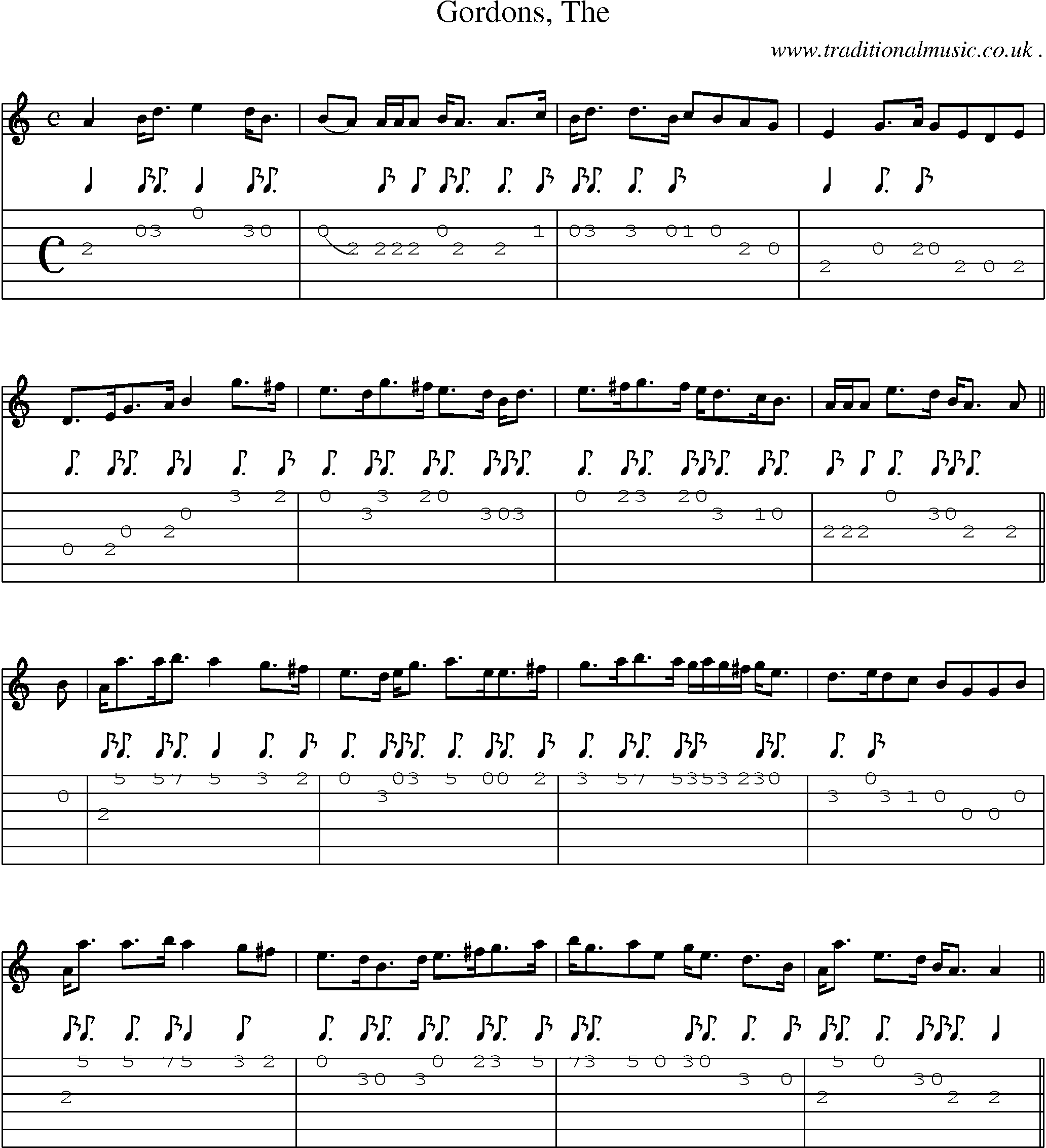 Sheet-music  score, Chords and Guitar Tabs for Gordons The