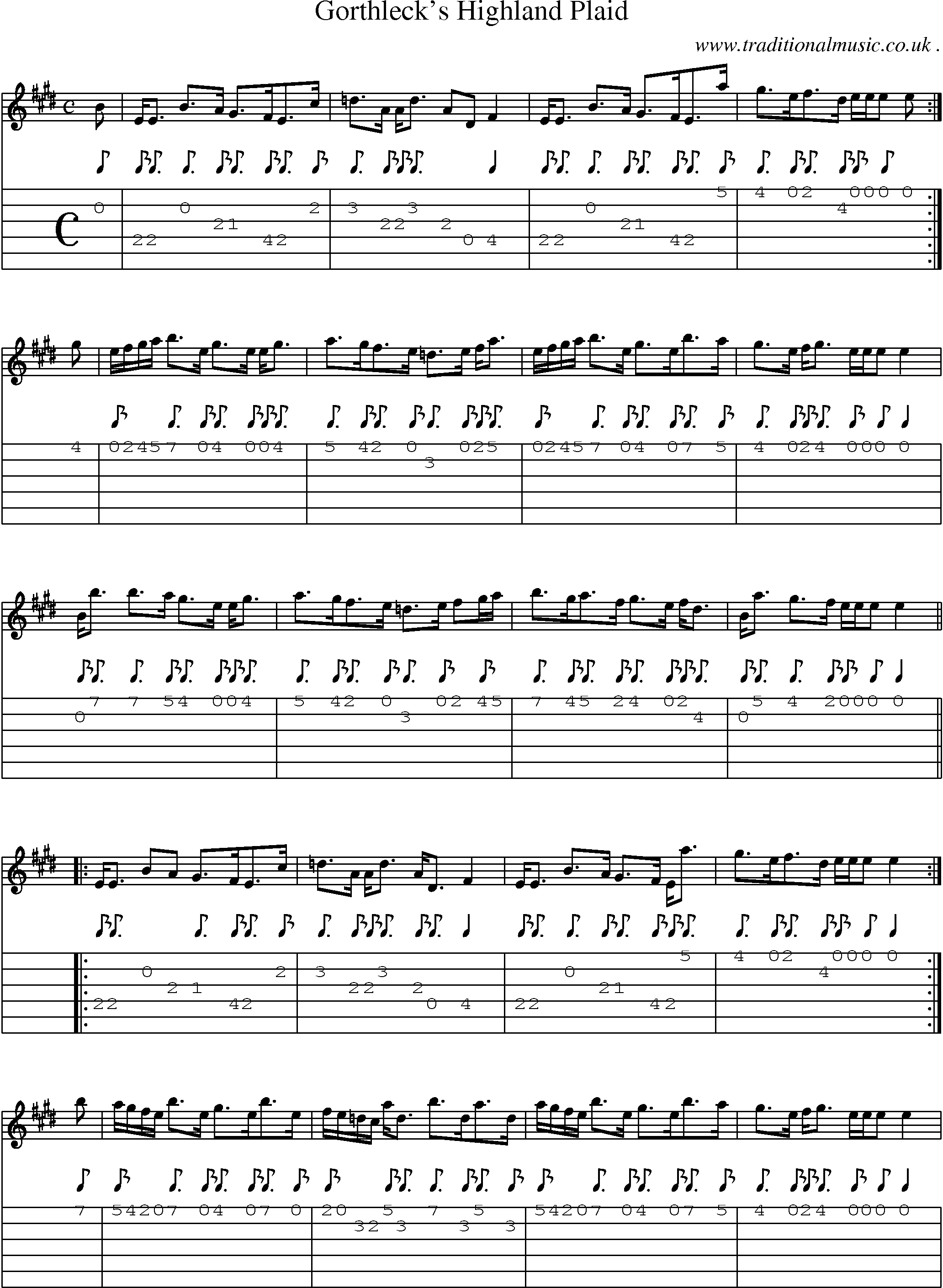 Sheet-music  score, Chords and Guitar Tabs for Gorthlecks Highland Plaid