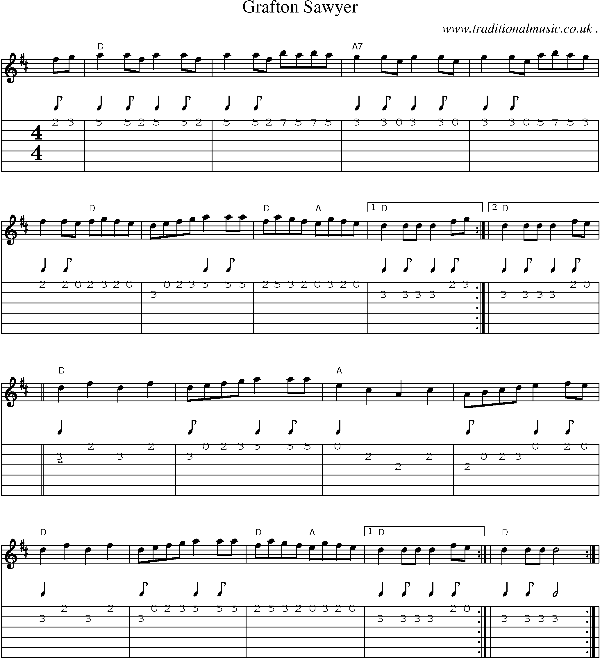 Sheet-music  score, Chords and Guitar Tabs for Grafton Sawyer