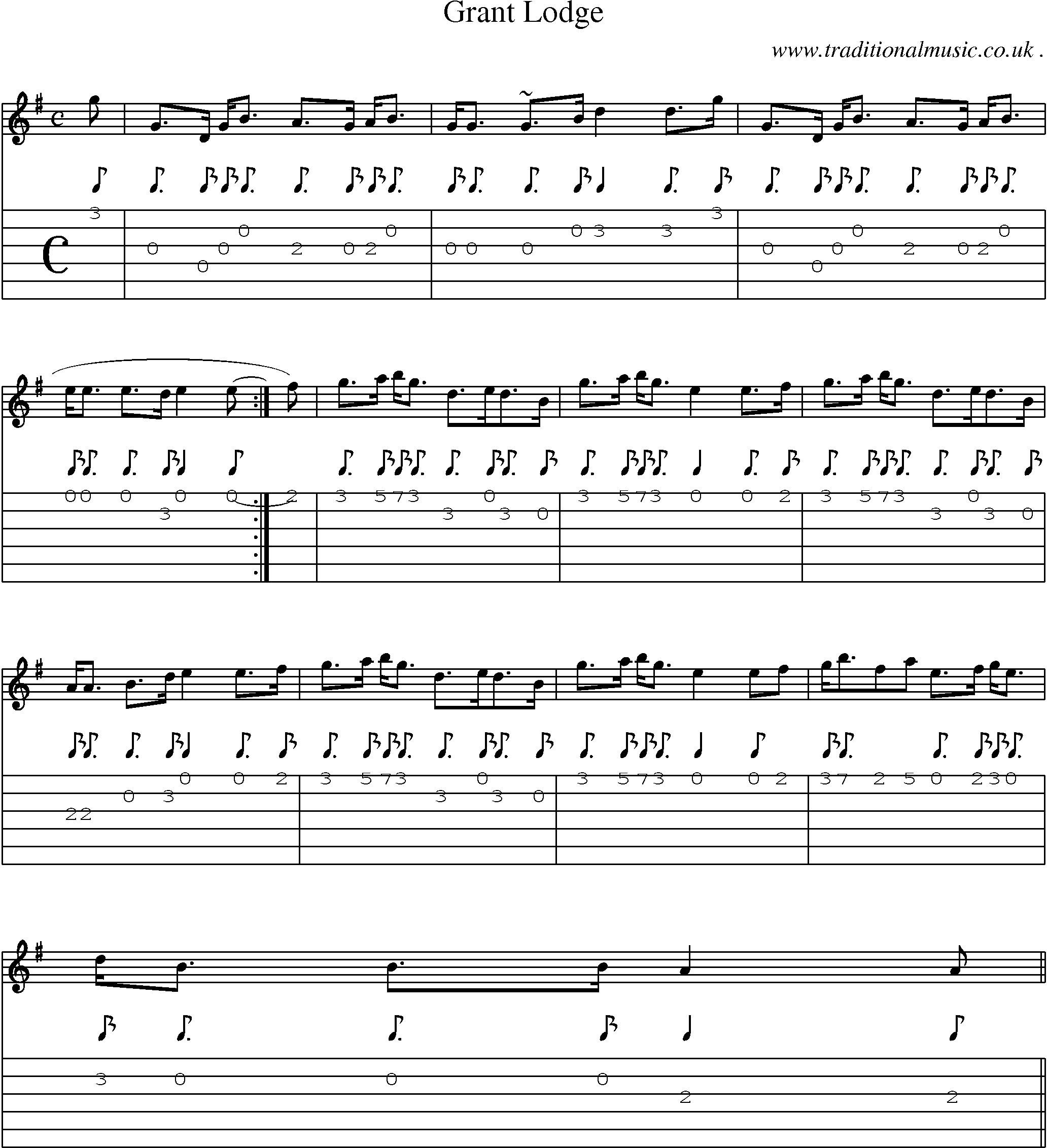 Sheet-music  score, Chords and Guitar Tabs for Grant Lodge