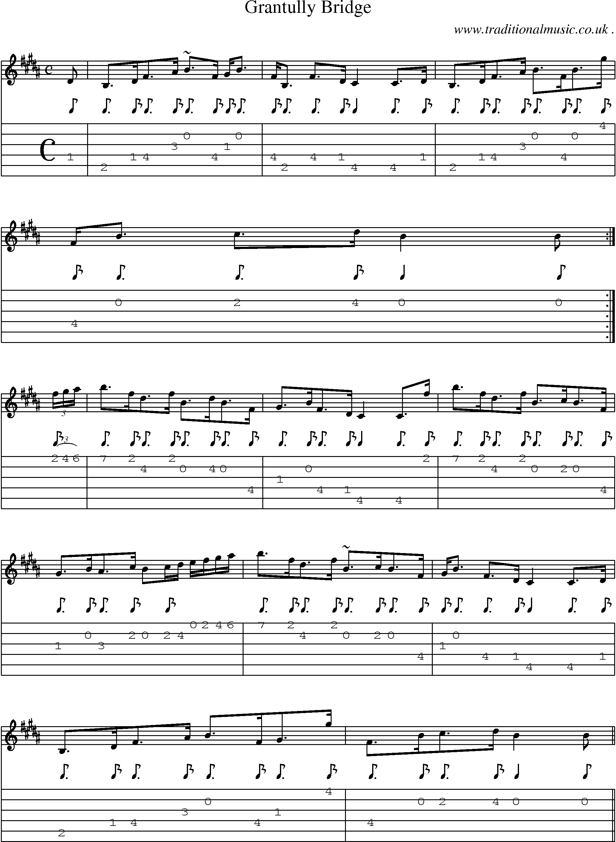 Sheet-music  score, Chords and Guitar Tabs for Grantully Bridge