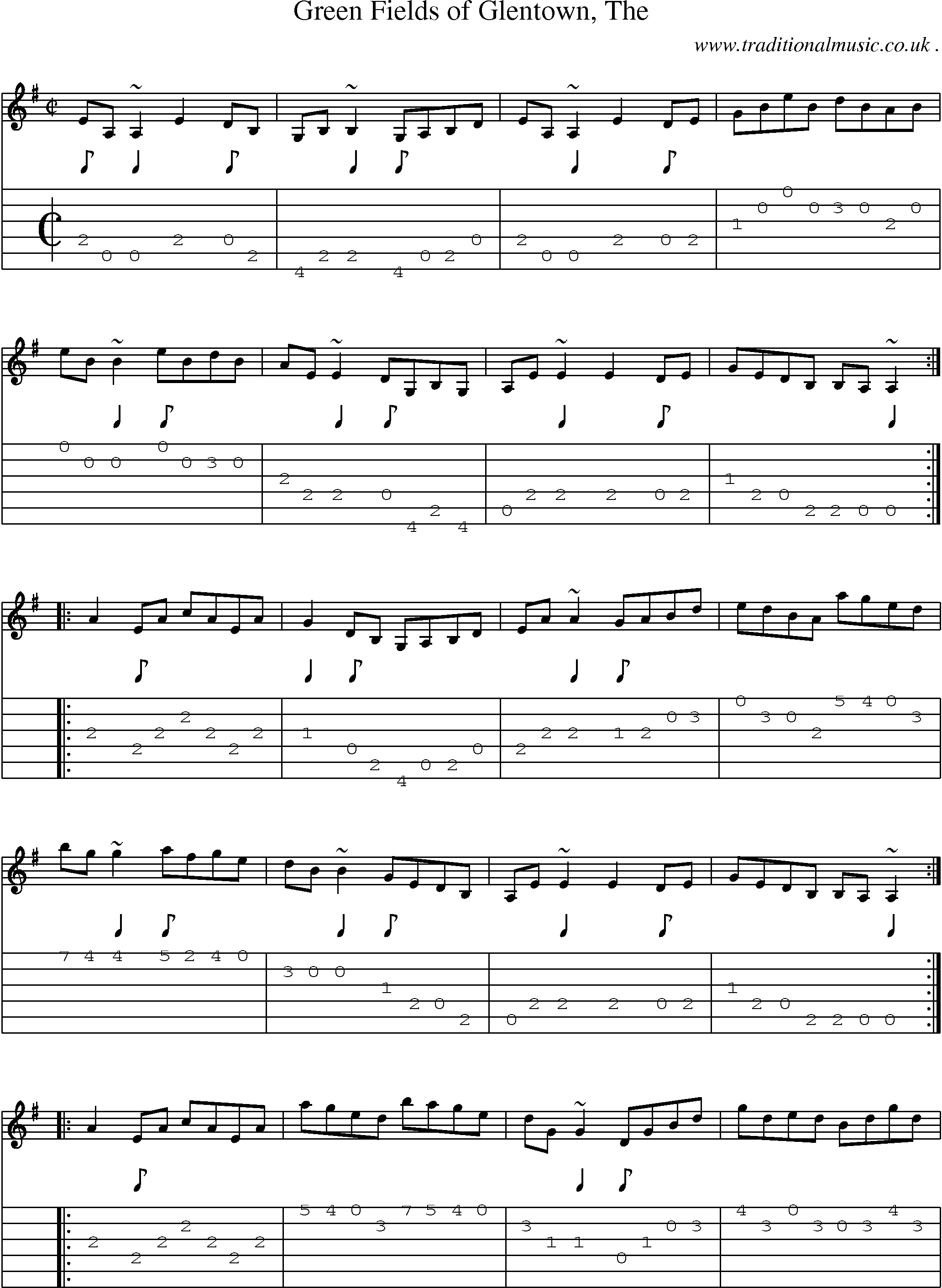 Sheet-music  score, Chords and Guitar Tabs for Green Fields Of Glentown The