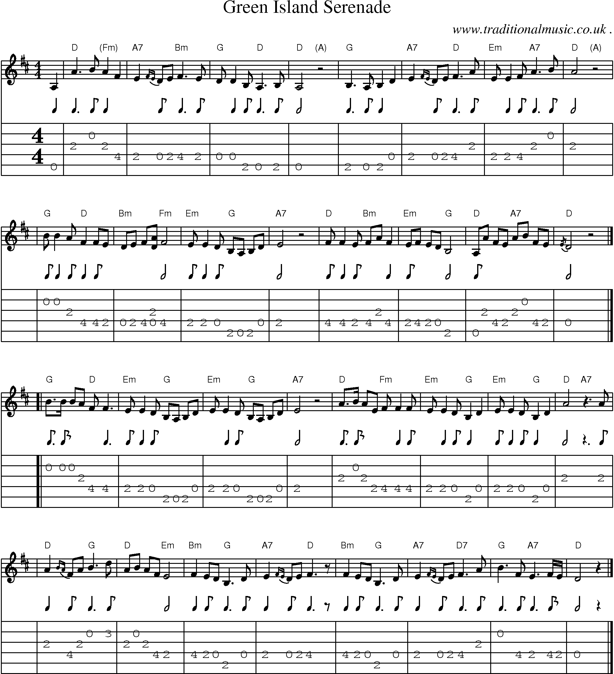 Sheet-music  score, Chords and Guitar Tabs for Green Island Serenade