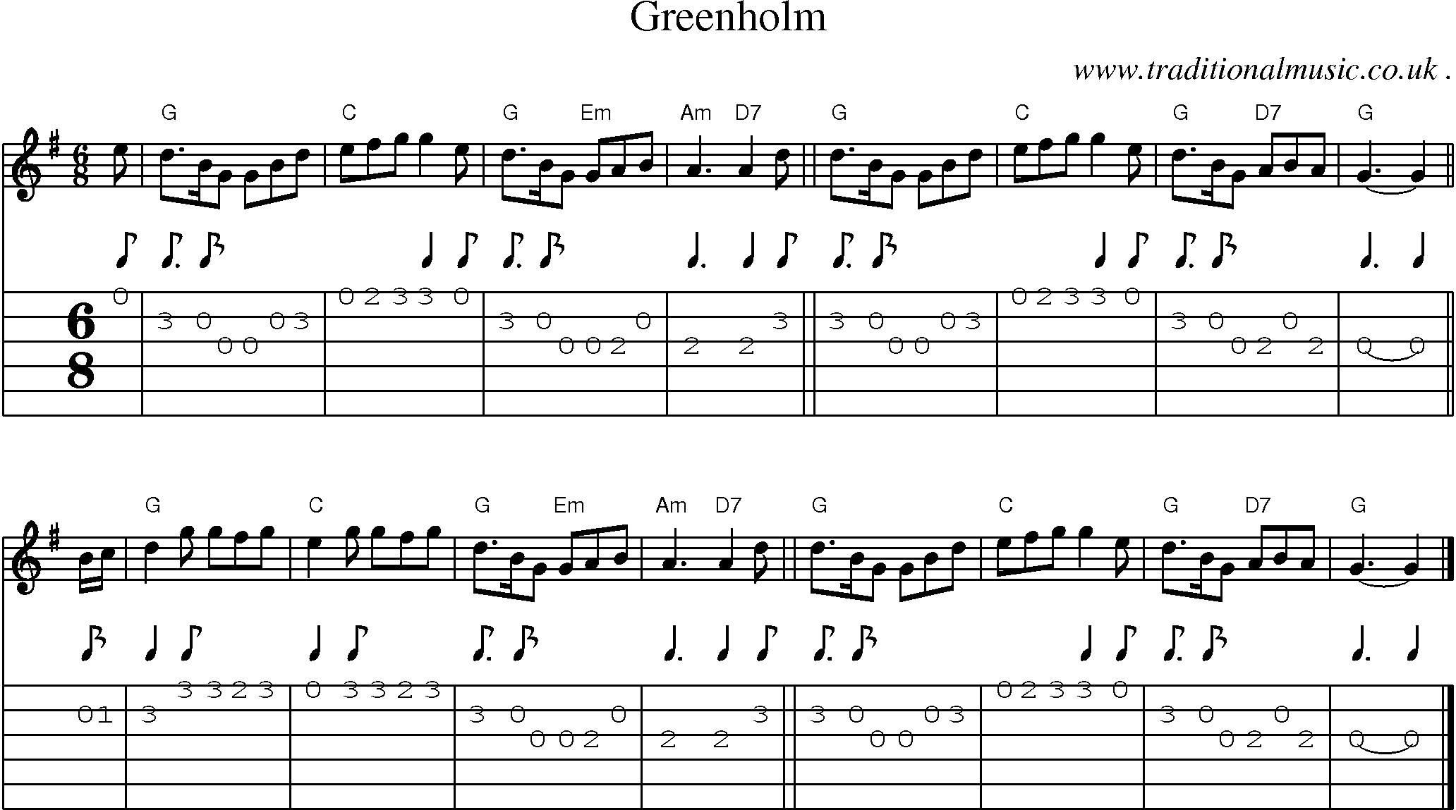Sheet-music  score, Chords and Guitar Tabs for Greenholm