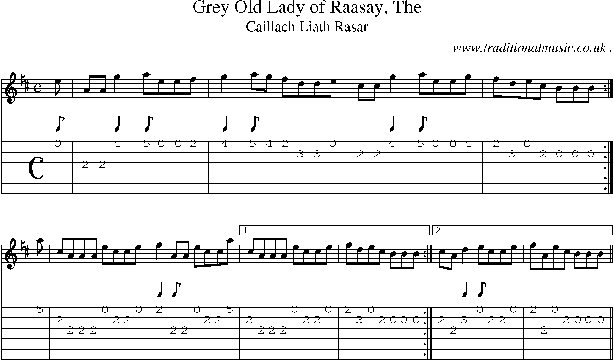 Sheet-music  score, Chords and Guitar Tabs for Grey Old Lady Of Raasay The