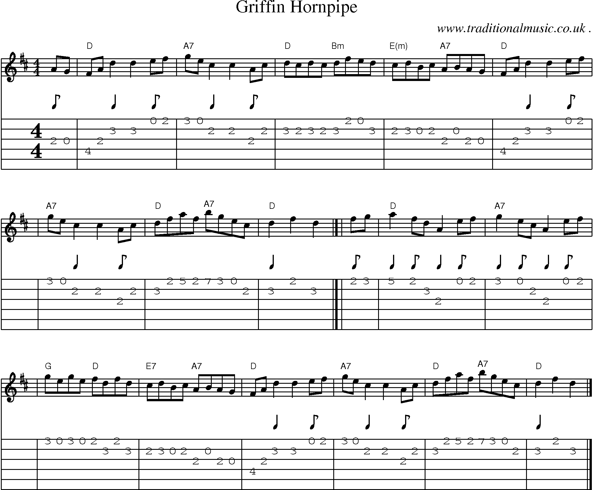 Sheet-music  score, Chords and Guitar Tabs for Griffin Hornpipe