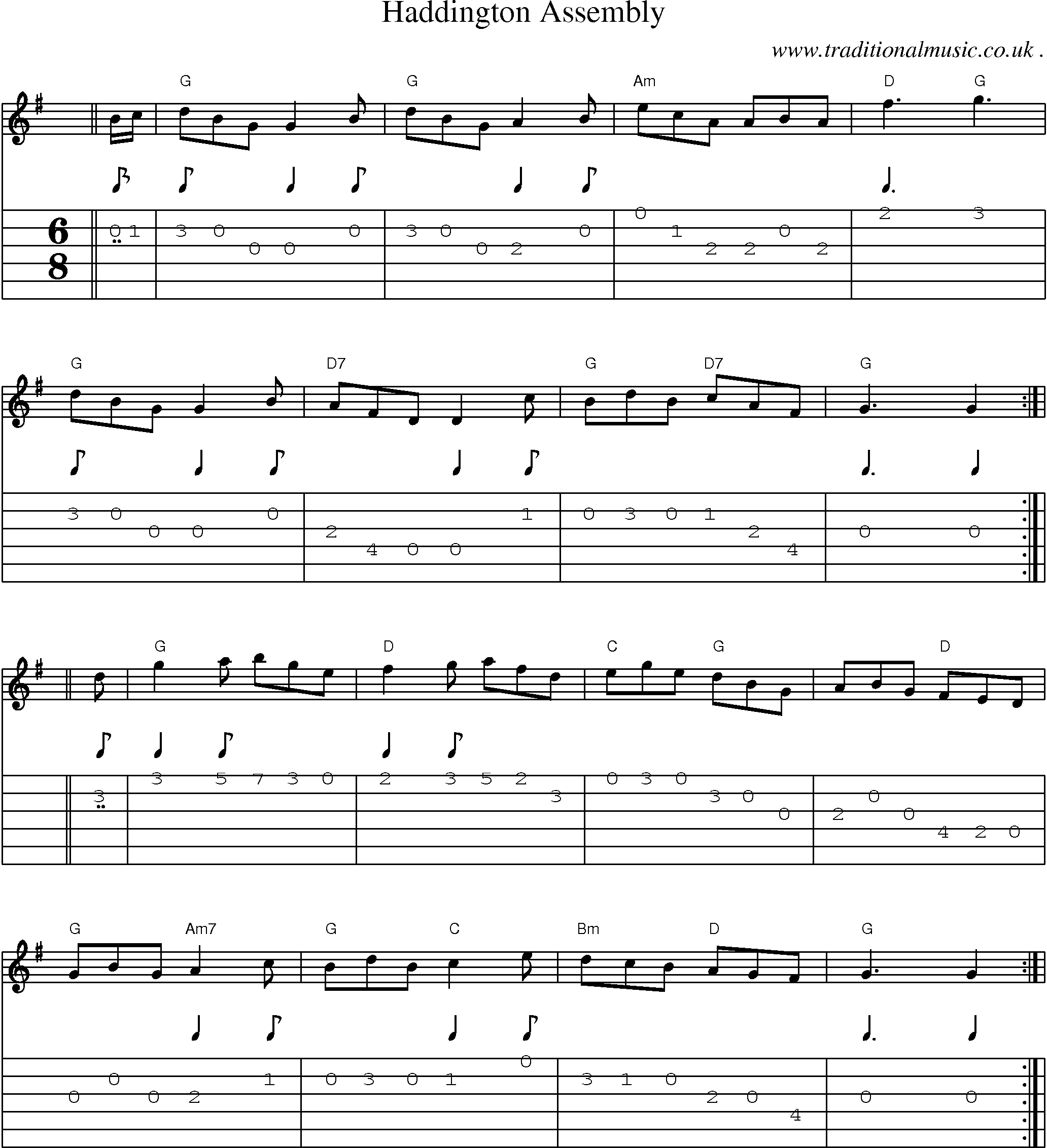 Sheet-music  score, Chords and Guitar Tabs for Haddington Assembly