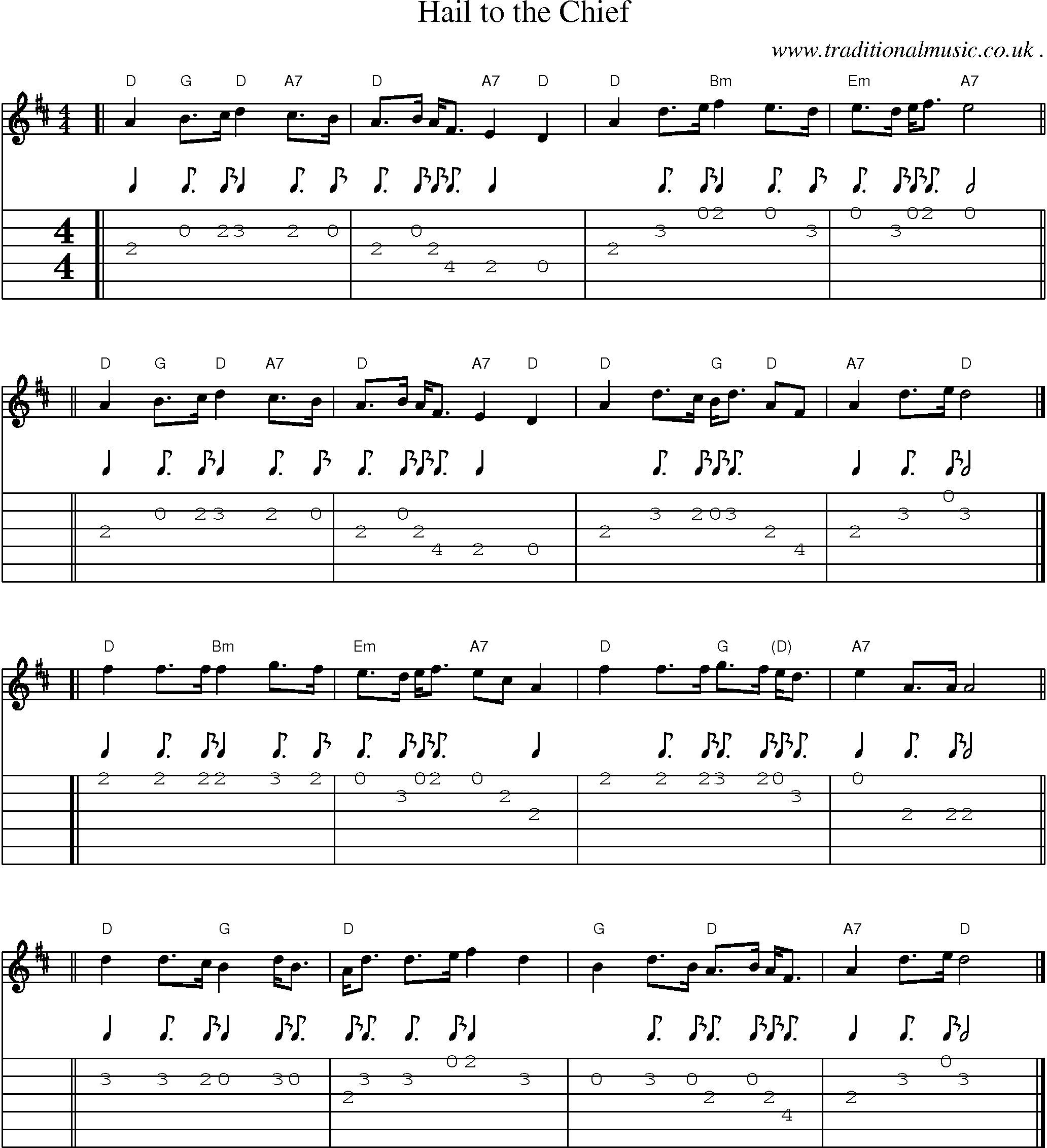 Sheet-music  score, Chords and Guitar Tabs for Hail To The Chief