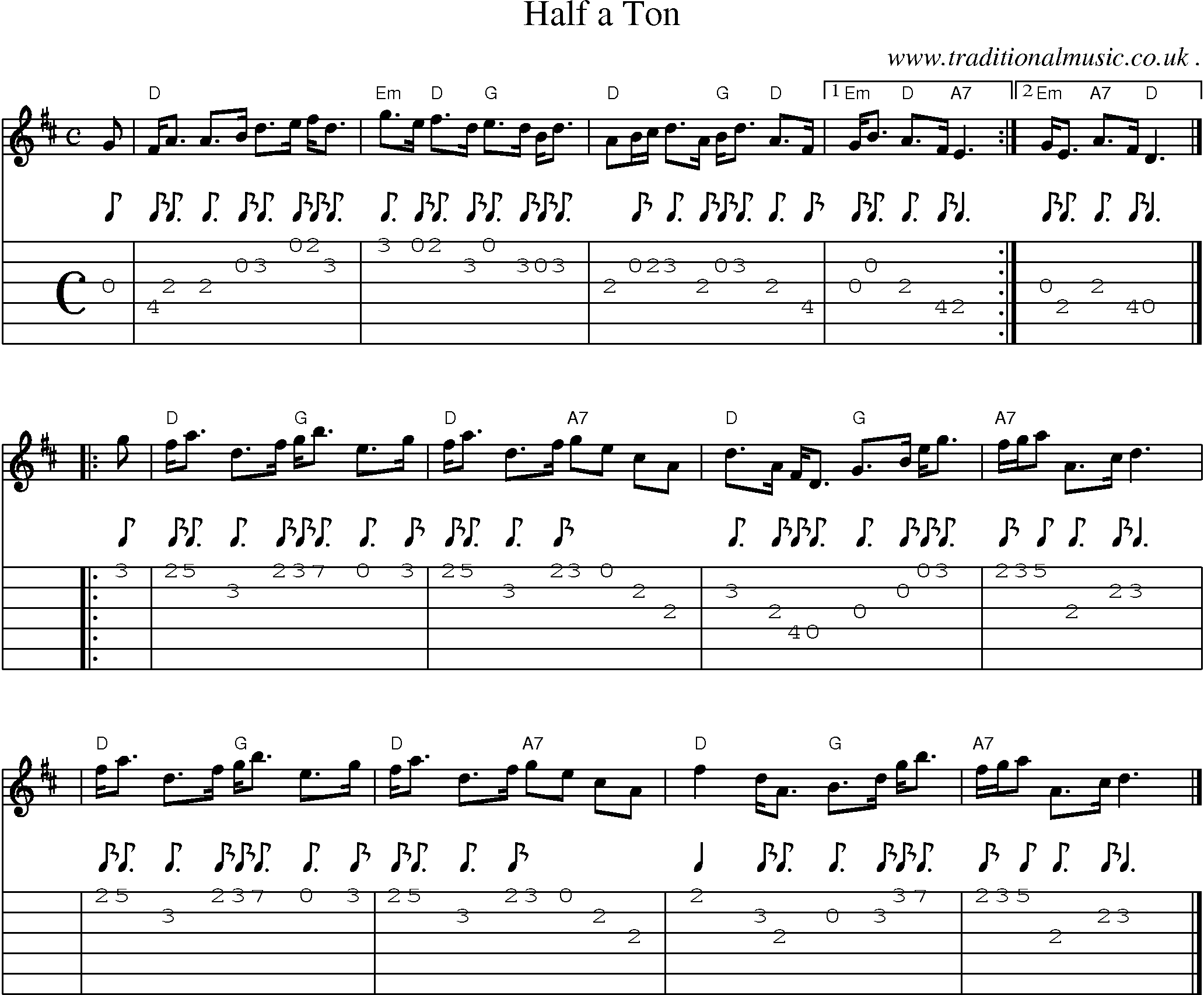 Sheet-music  score, Chords and Guitar Tabs for Half A Ton