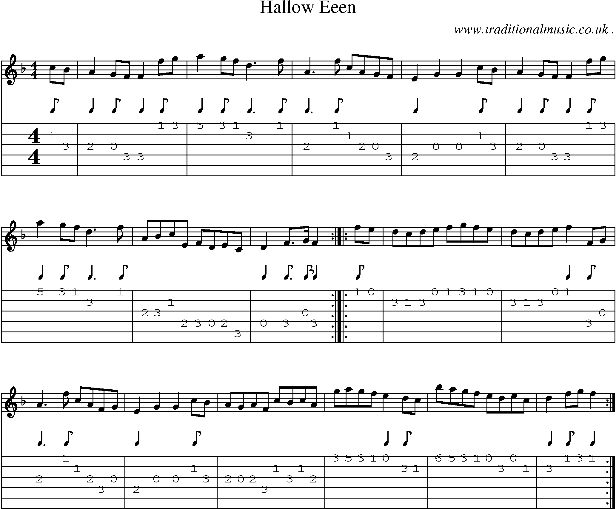 Sheet-music  score, Chords and Guitar Tabs for Hallow Eeen 