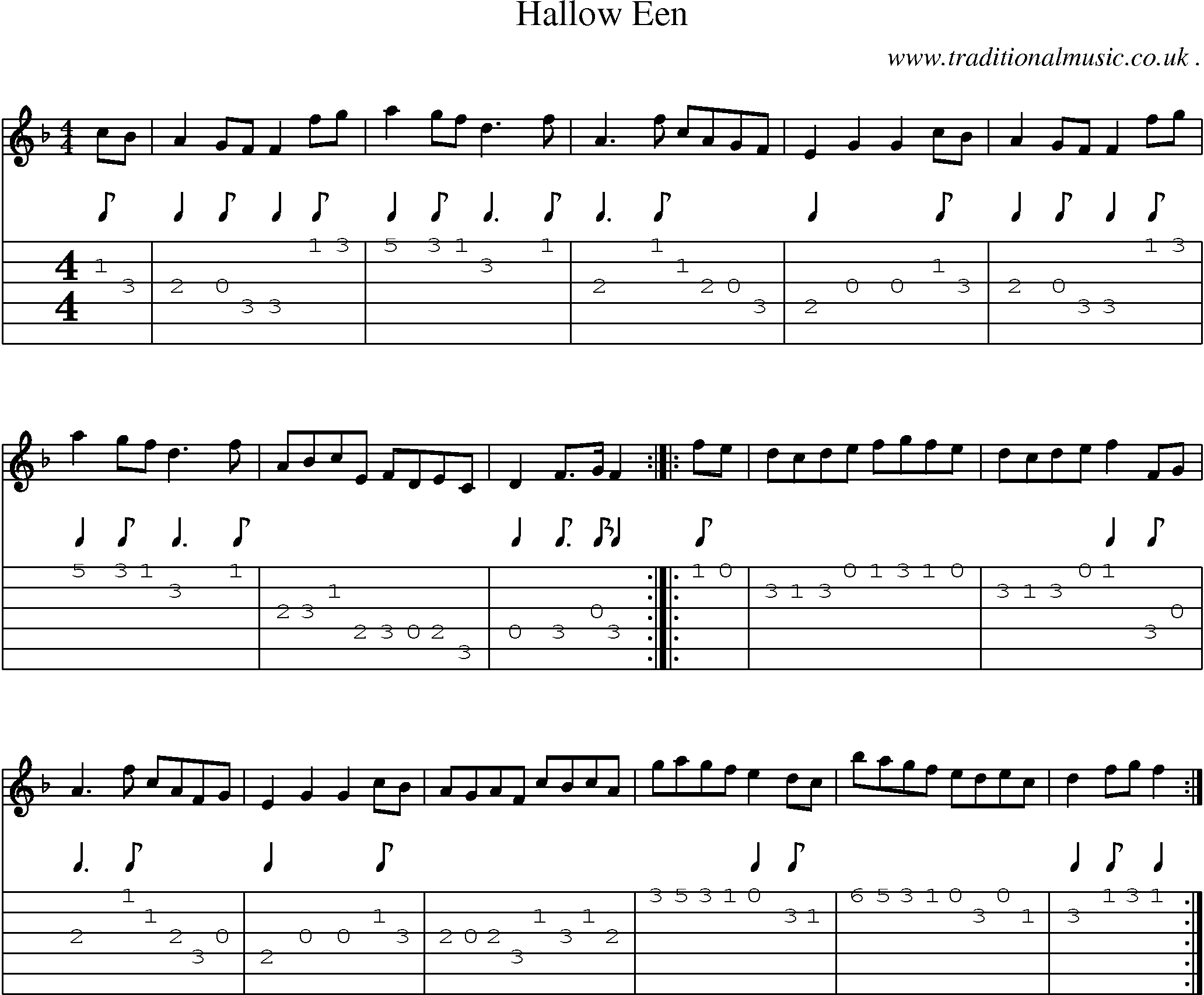Sheet-music  score, Chords and Guitar Tabs for Hallow Een