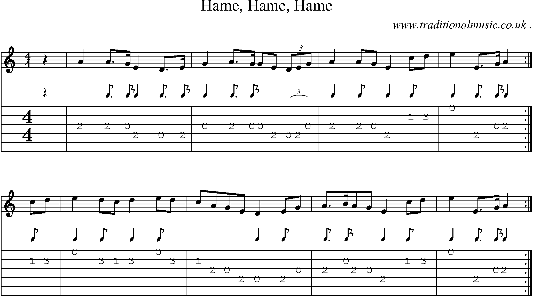Sheet-music  score, Chords and Guitar Tabs for Hame Hame Hame