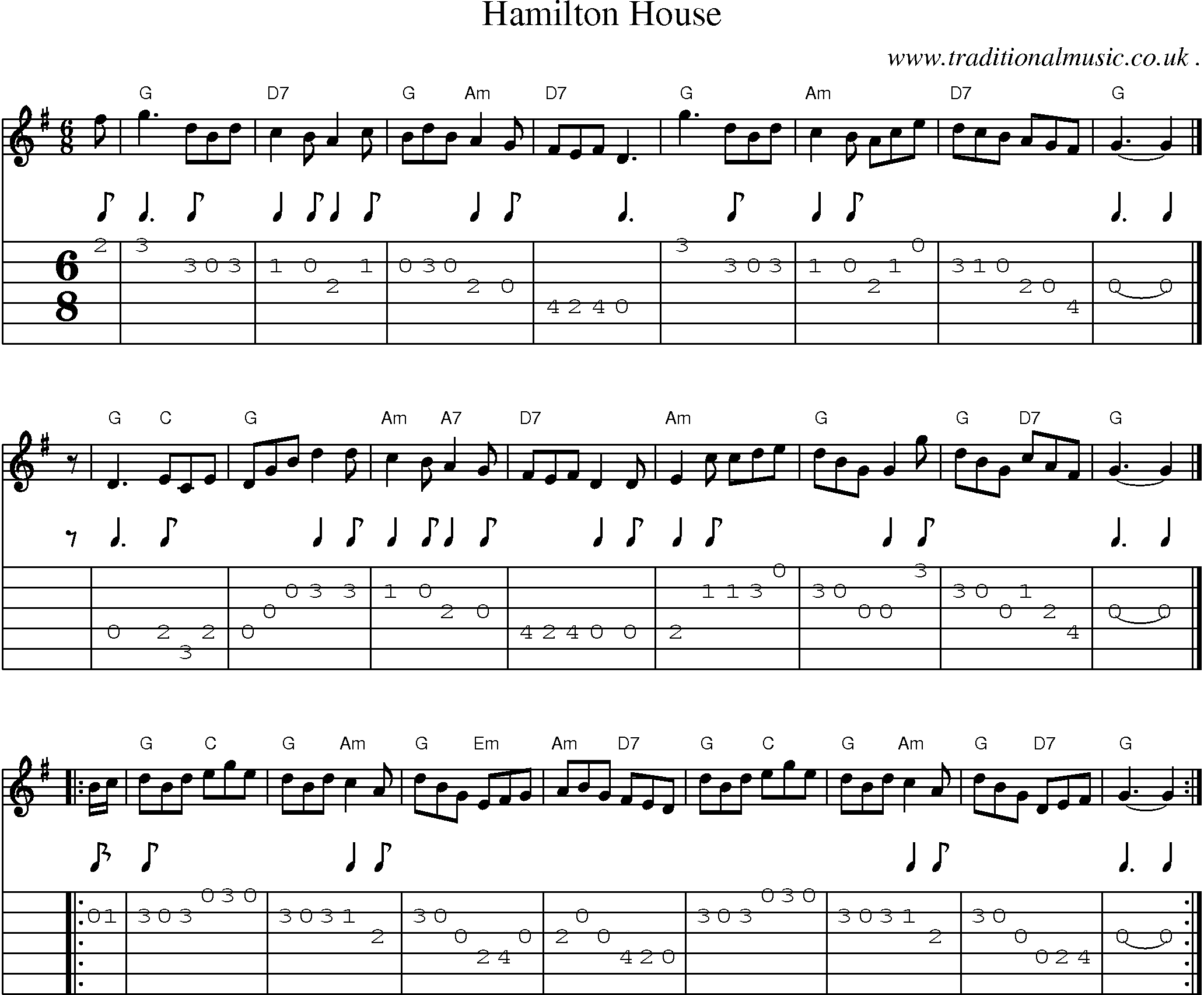Sheet-music  score, Chords and Guitar Tabs for Hamilton House
