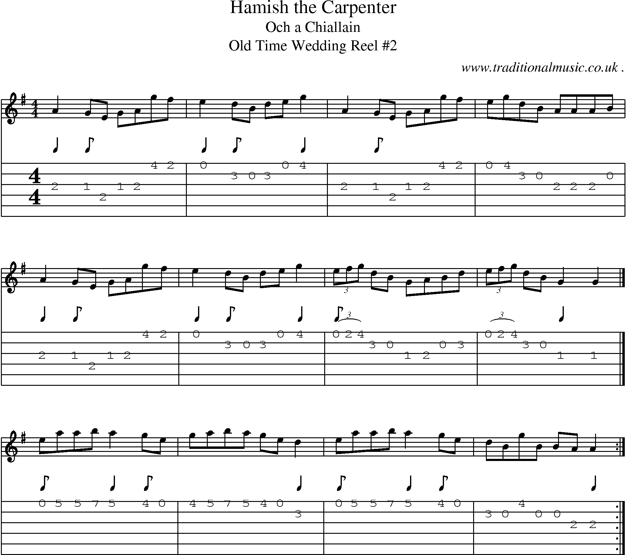 Sheet-music  score, Chords and Guitar Tabs for Hamish The Carpenter