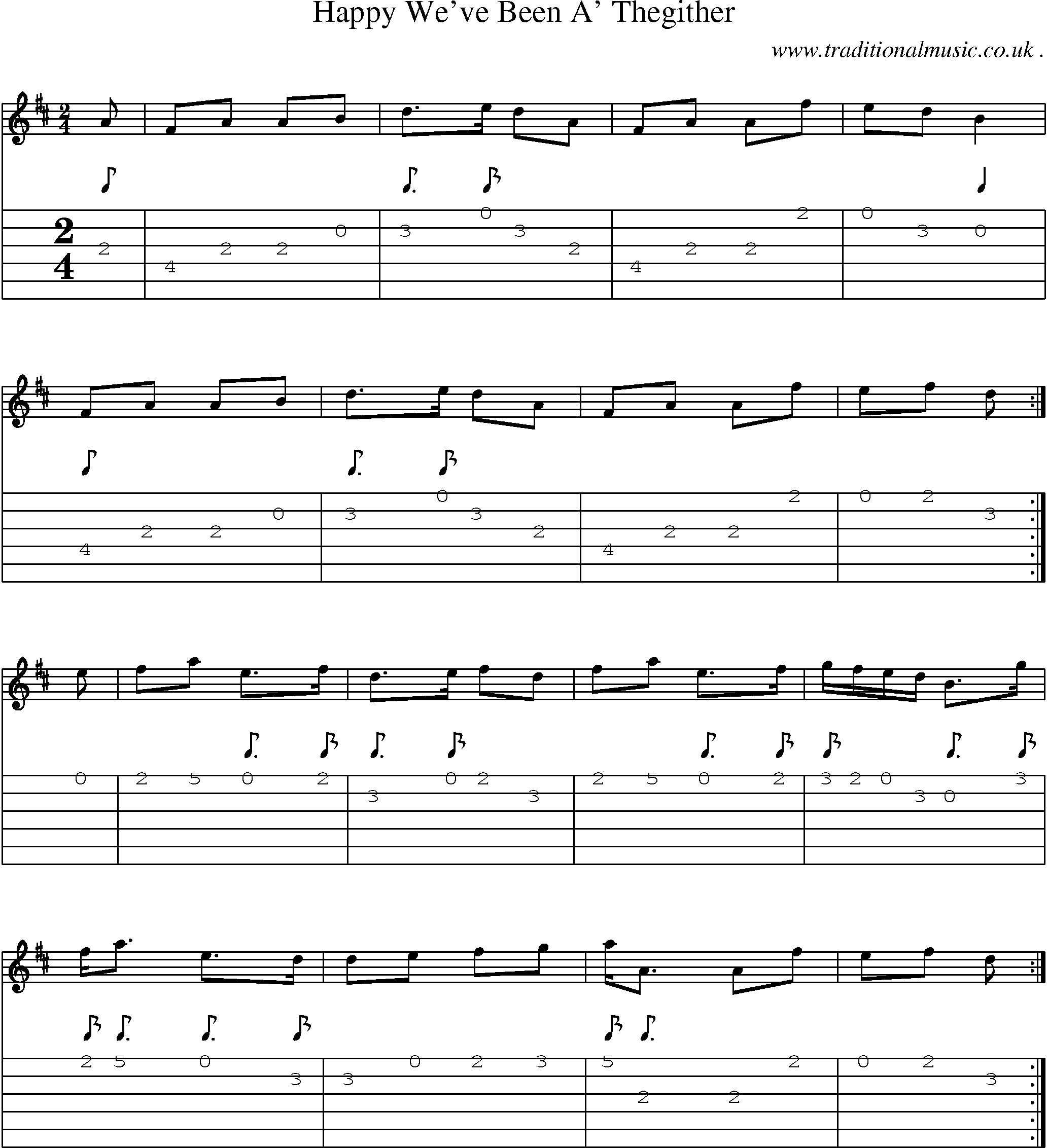 Sheet-music  score, Chords and Guitar Tabs for Happy Weve Been A Thegither