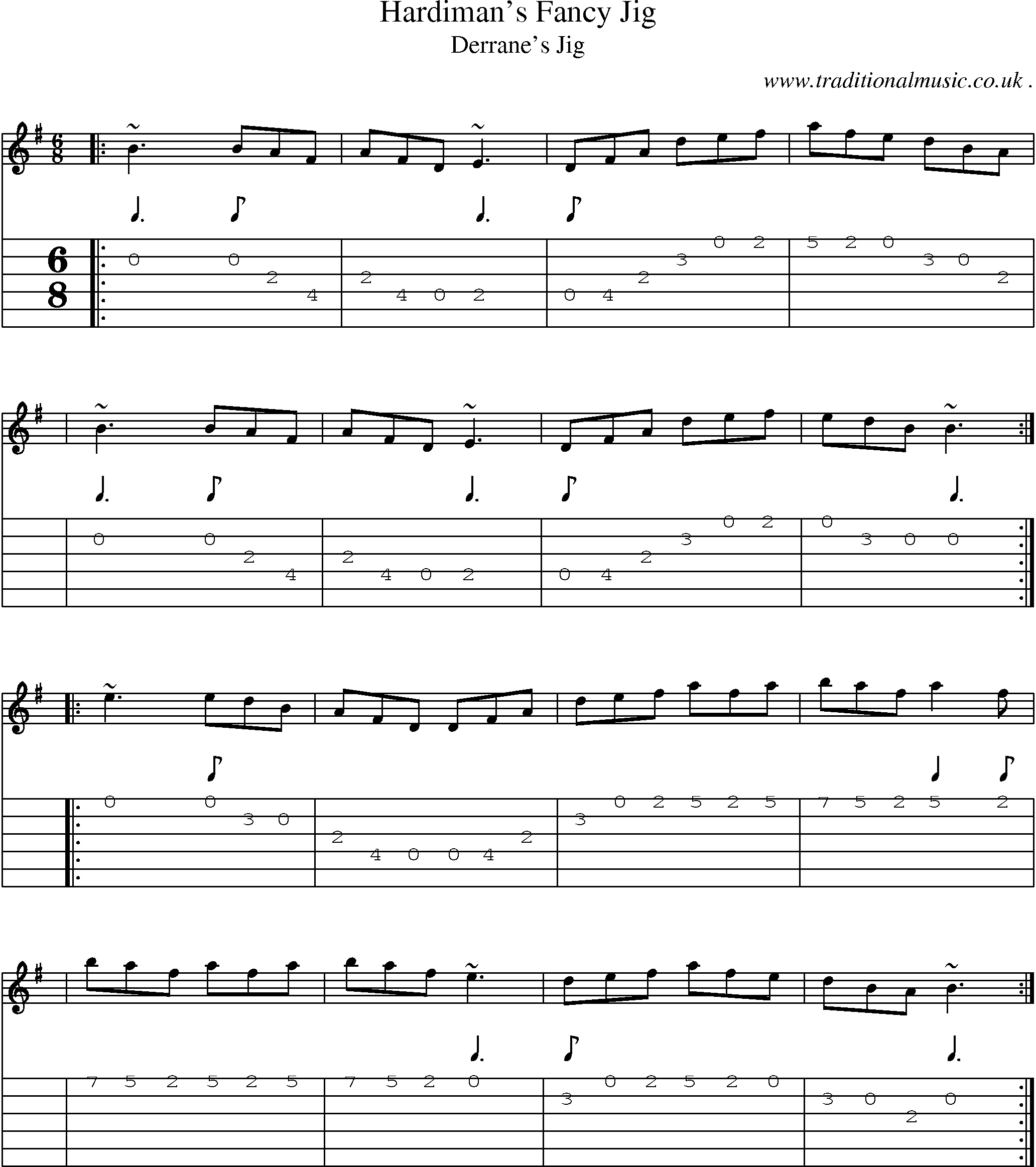 Sheet-music  score, Chords and Guitar Tabs for Hardimans Fancy Jig