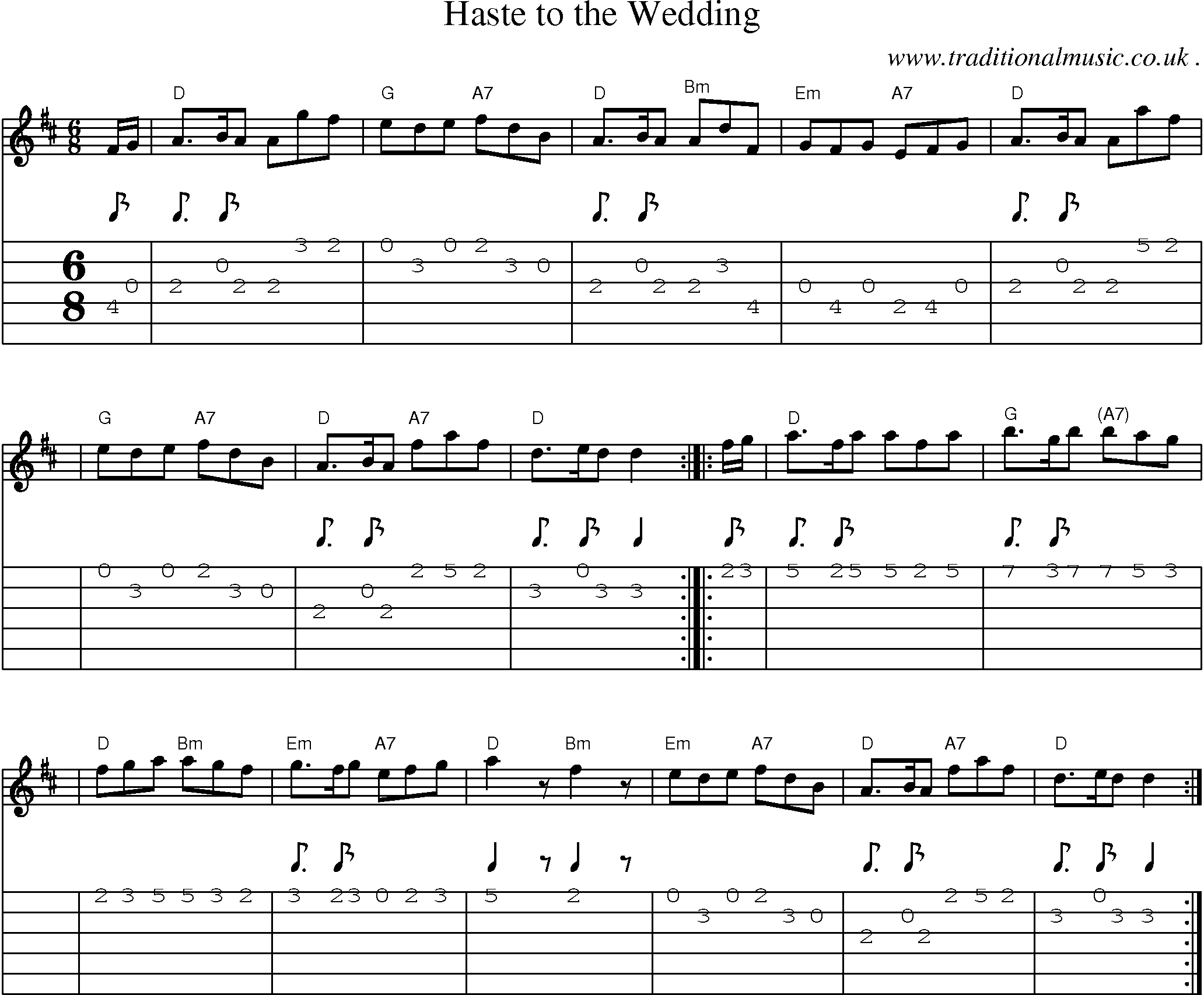 Sheet-music  score, Chords and Guitar Tabs for Haste To The Wedding