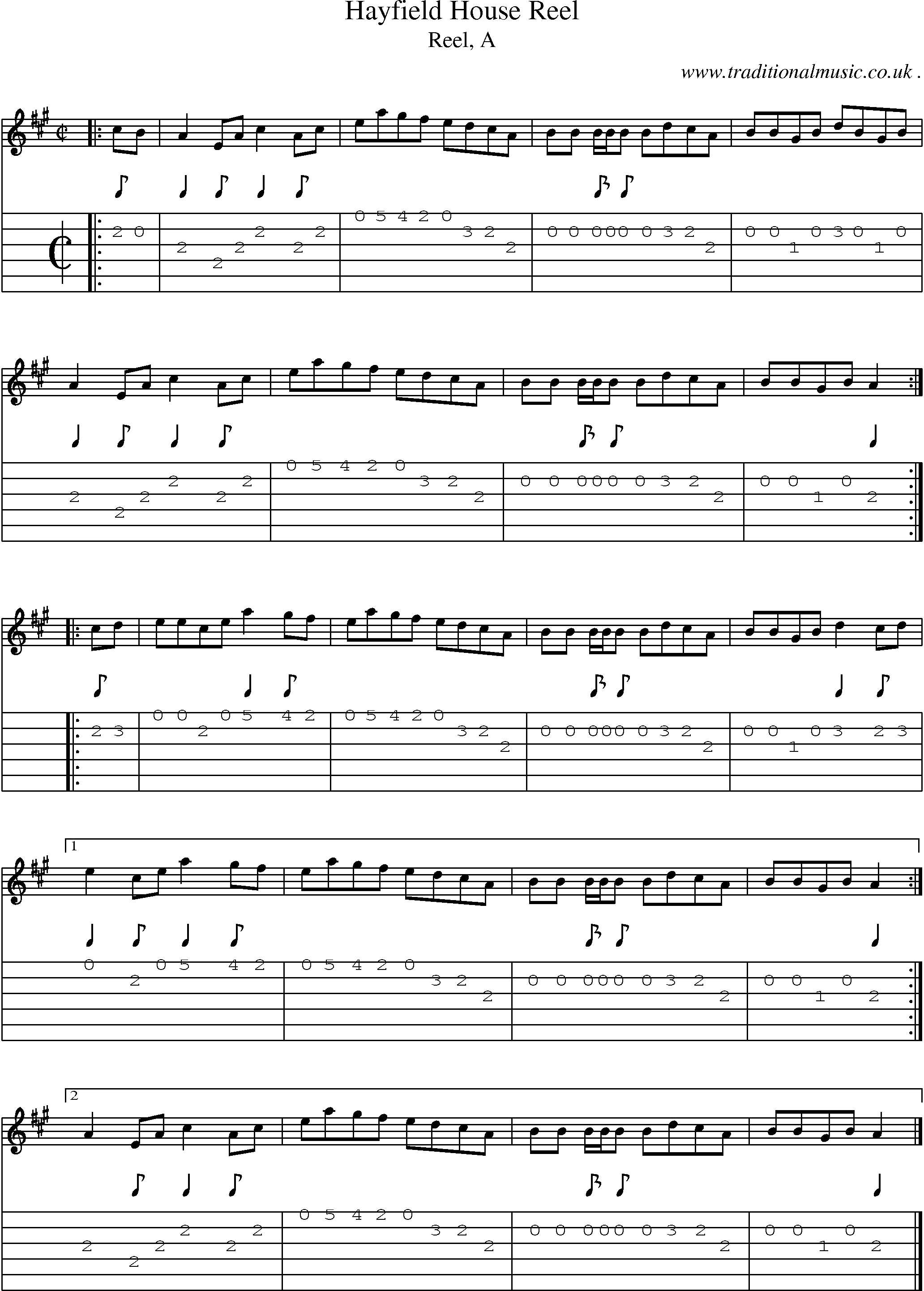 Sheet-music  score, Chords and Guitar Tabs for Hayfield House Reel