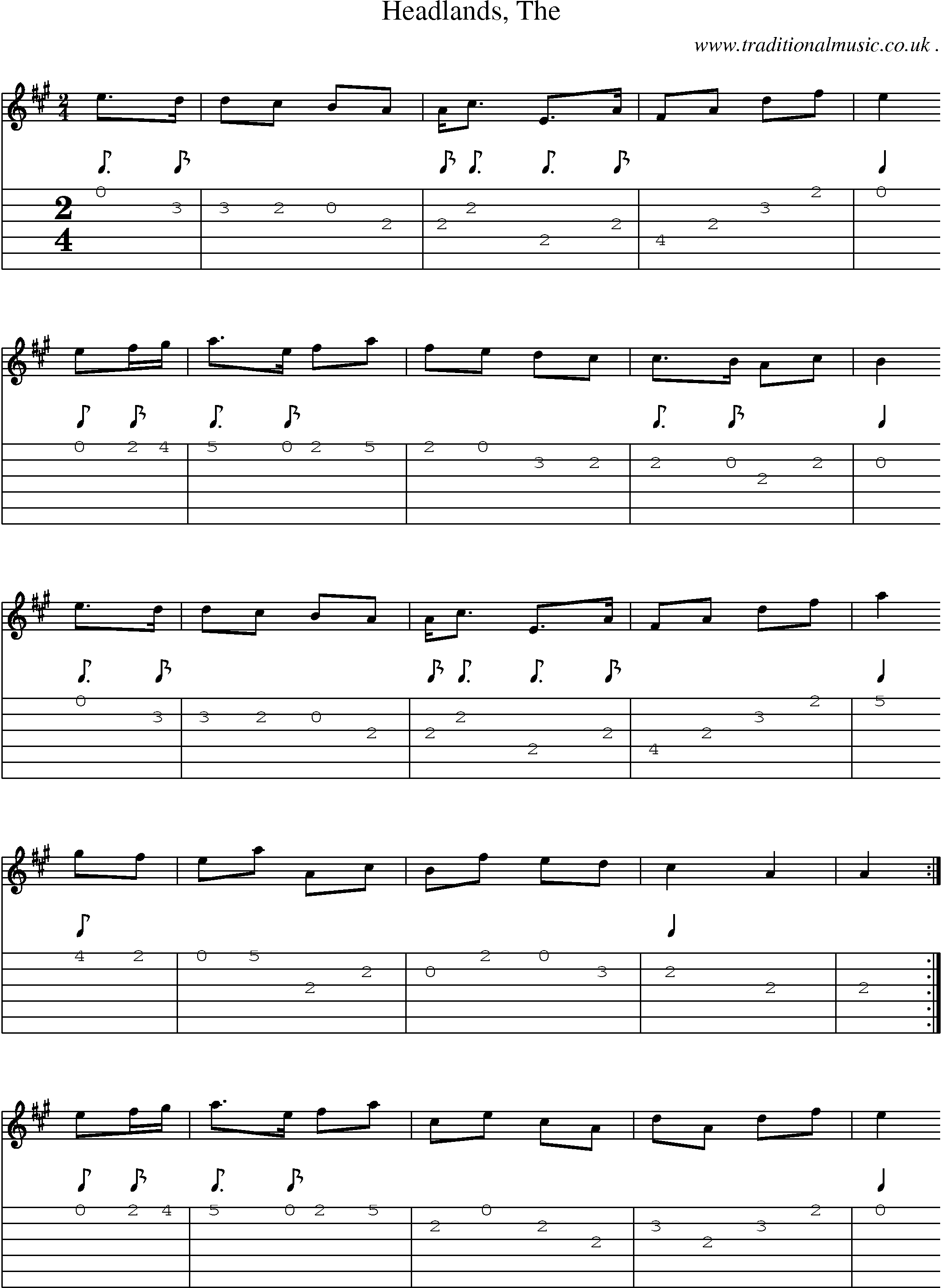 Sheet-music  score, Chords and Guitar Tabs for Headlands The
