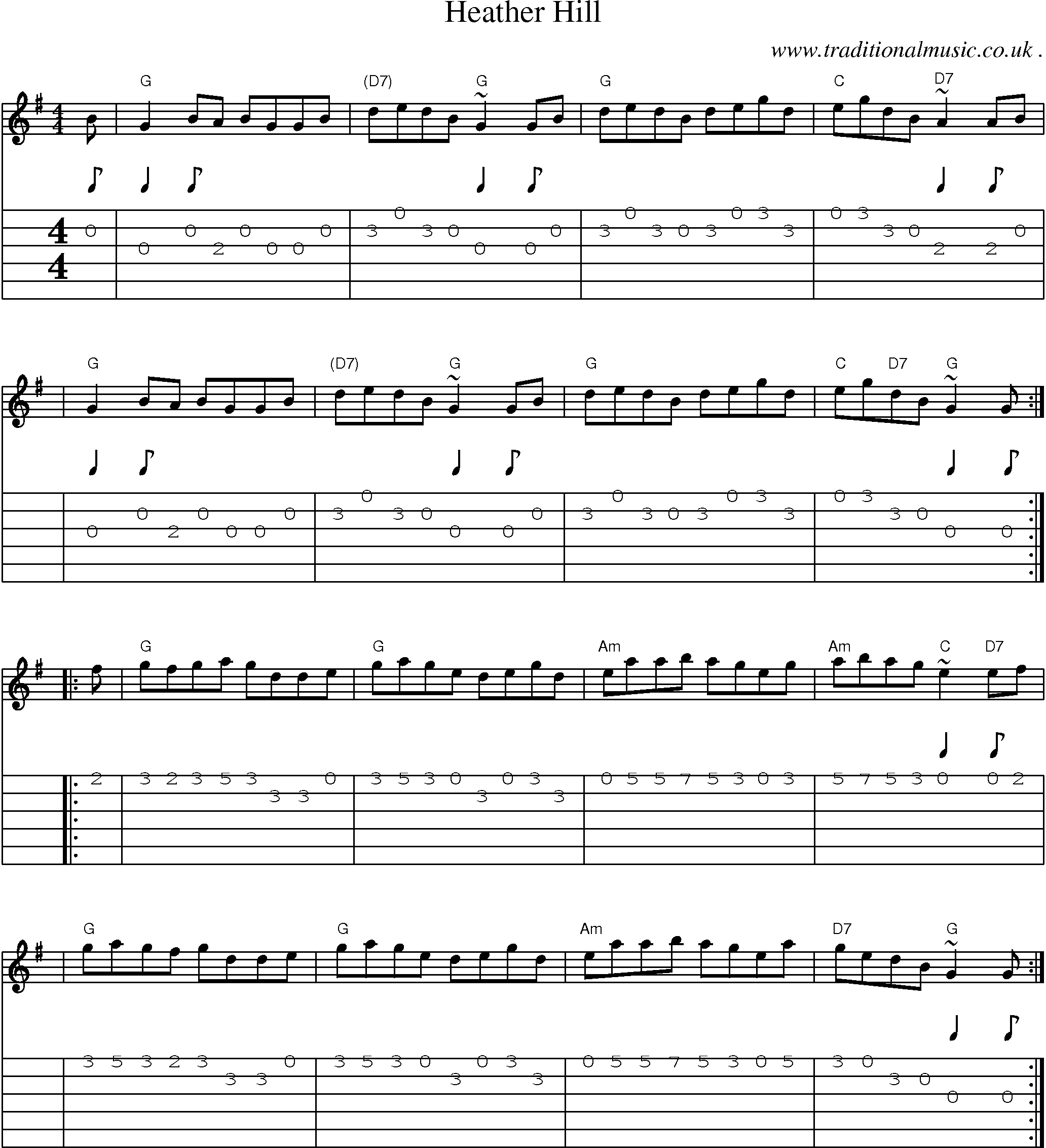 Sheet-music  score, Chords and Guitar Tabs for Heather Hill