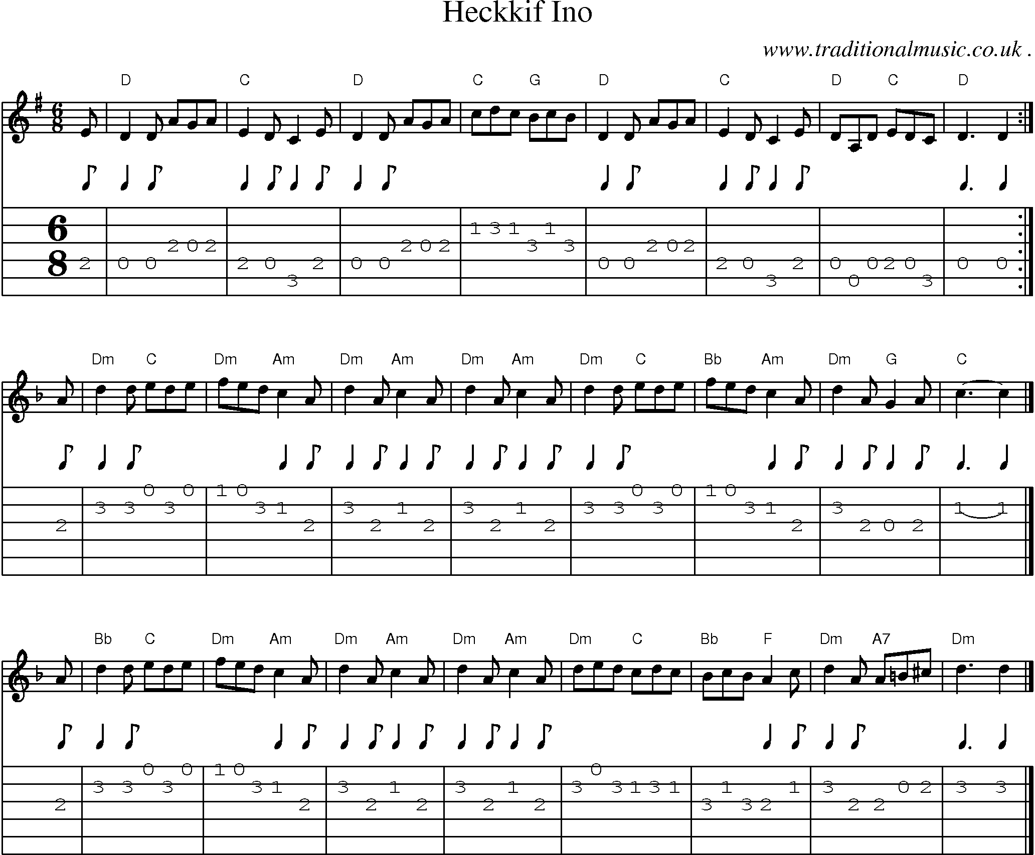 Sheet-music  score, Chords and Guitar Tabs for Heckkif Ino
