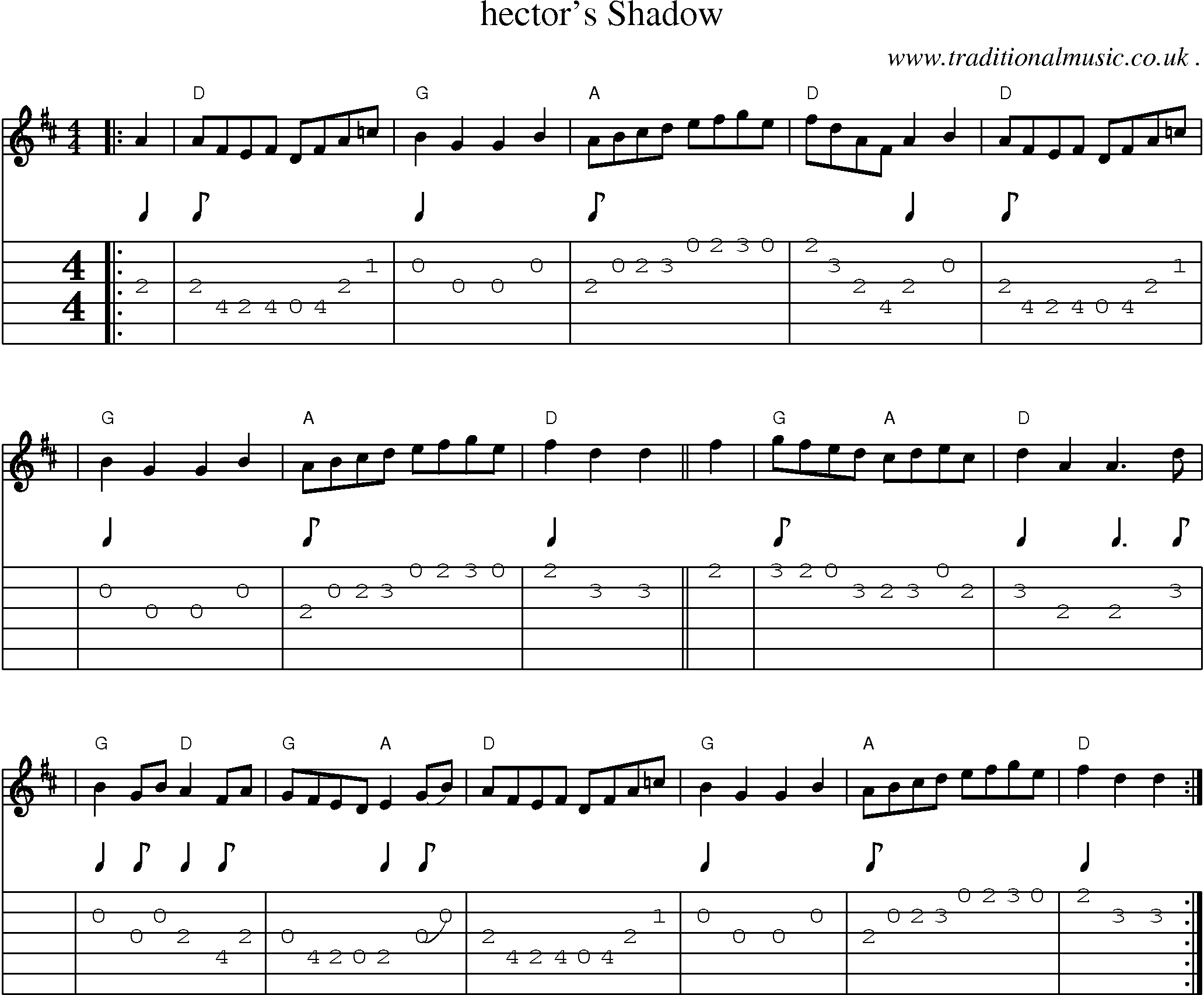 Sheet-music  score, Chords and Guitar Tabs for Hectors Shadow
