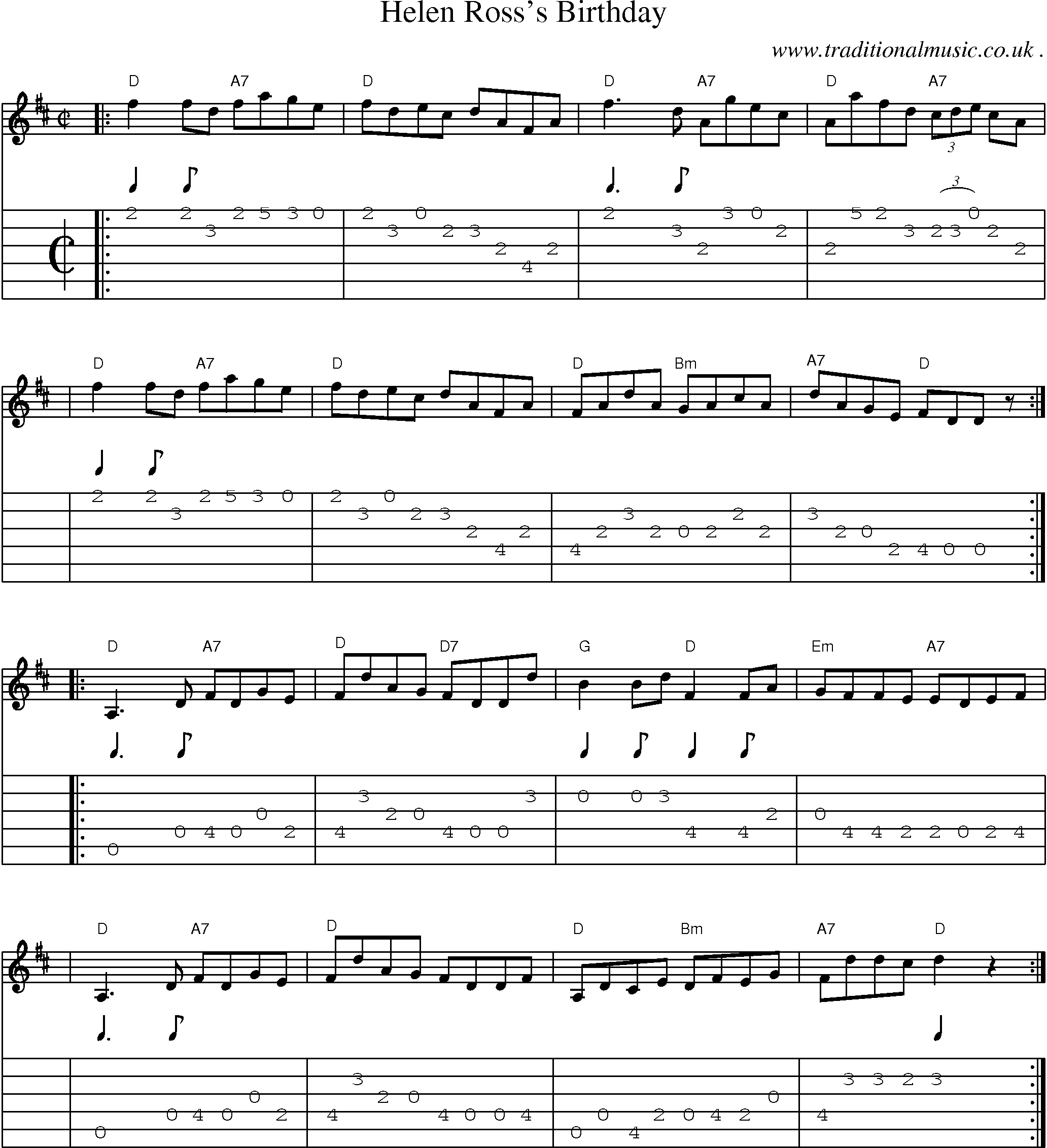 Sheet-music  score, Chords and Guitar Tabs for Helen Rosss Birthday