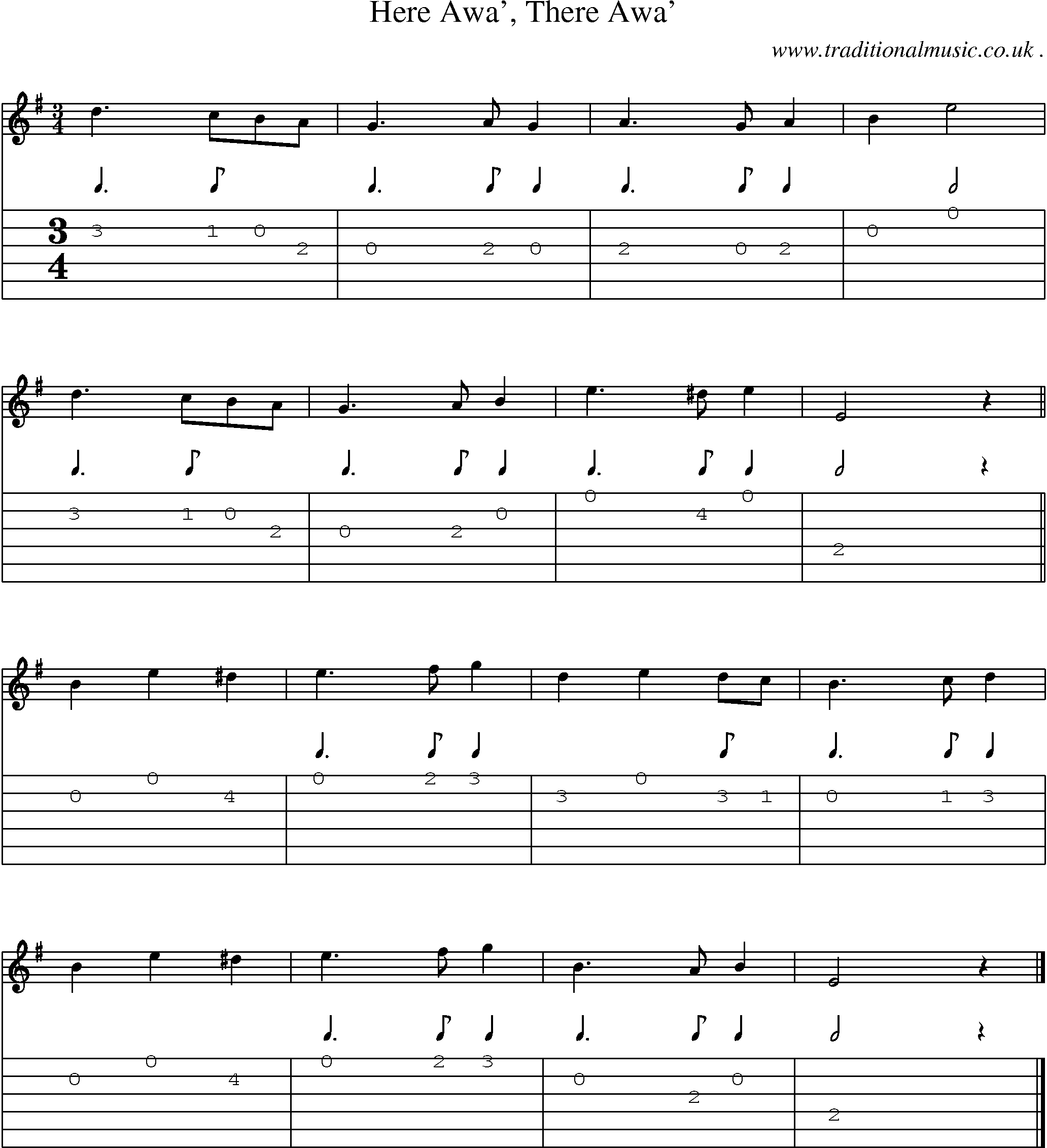 Sheet-music  score, Chords and Guitar Tabs for Here Awa There Awa