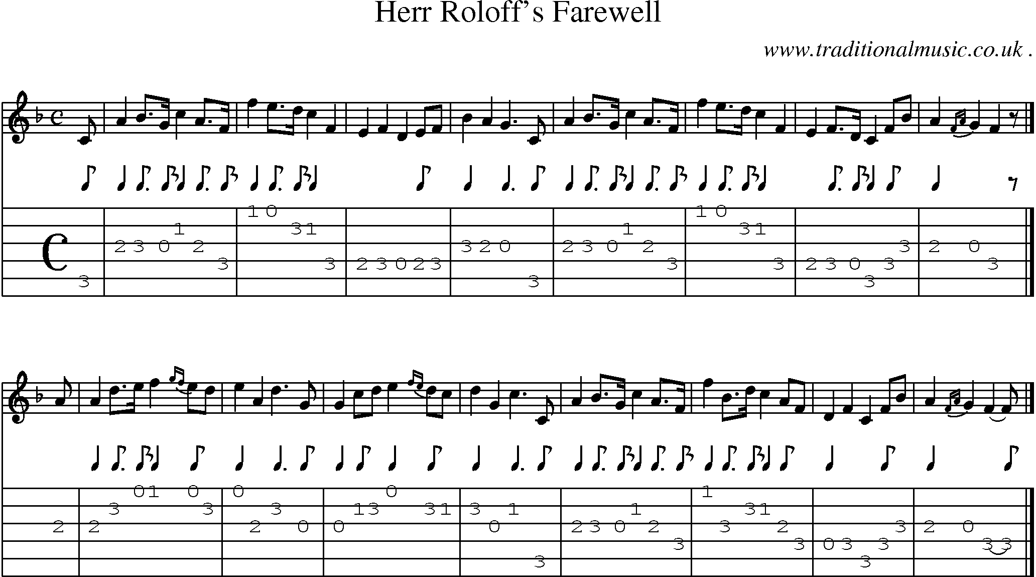 Sheet-music  score, Chords and Guitar Tabs for Herr Roloffs Farewell