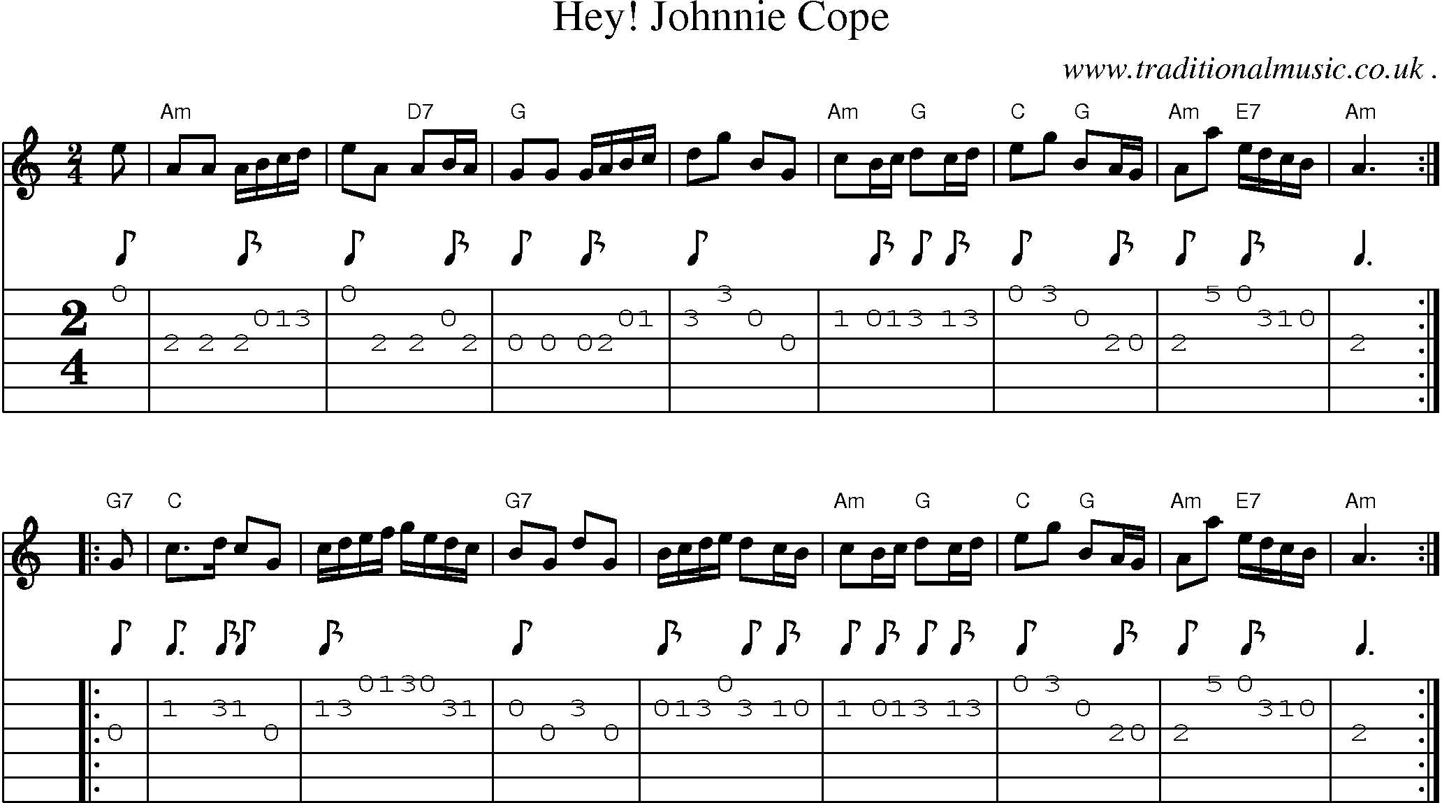 Sheet-music  score, Chords and Guitar Tabs for Hey! Johnnie Cope