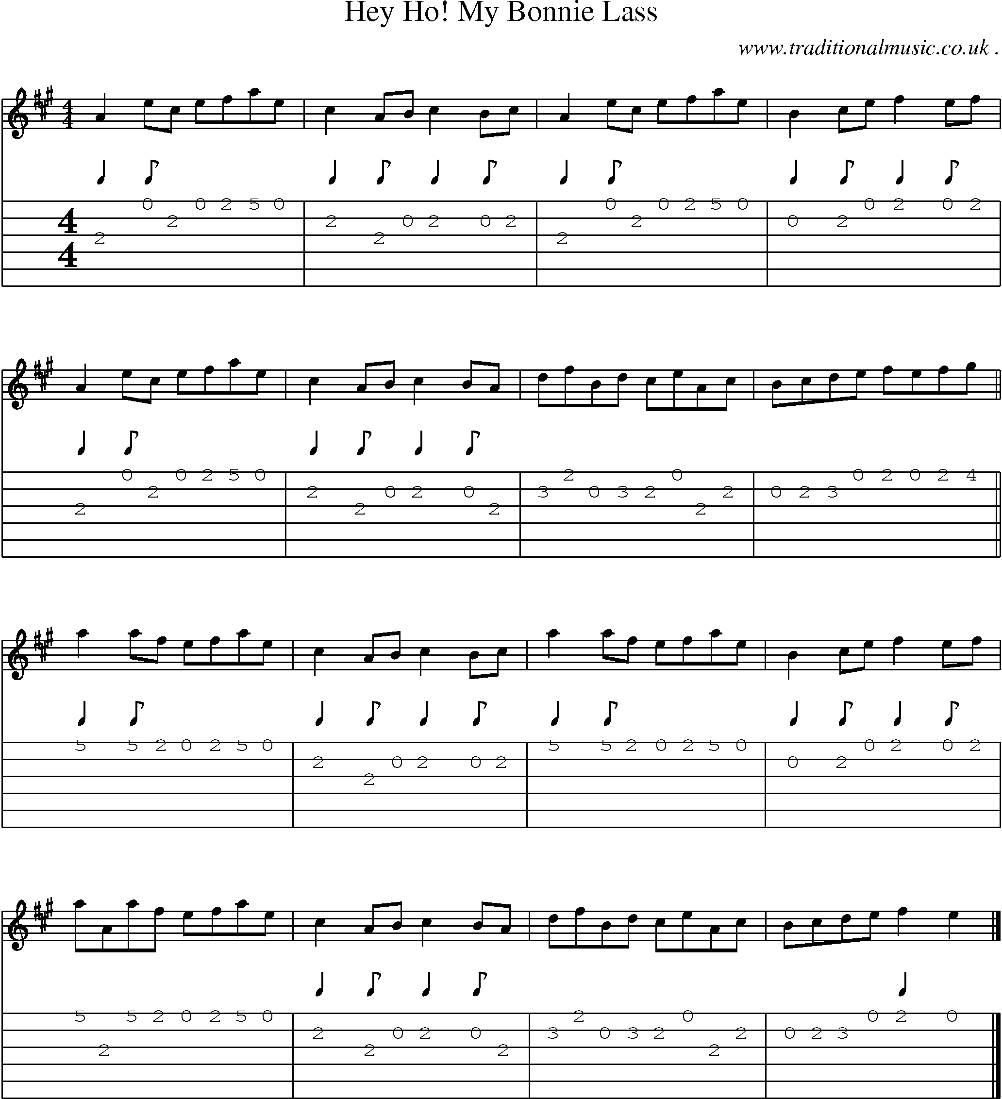 Sheet-music  score, Chords and Guitar Tabs for Hey Ho! My Bonnie Lass