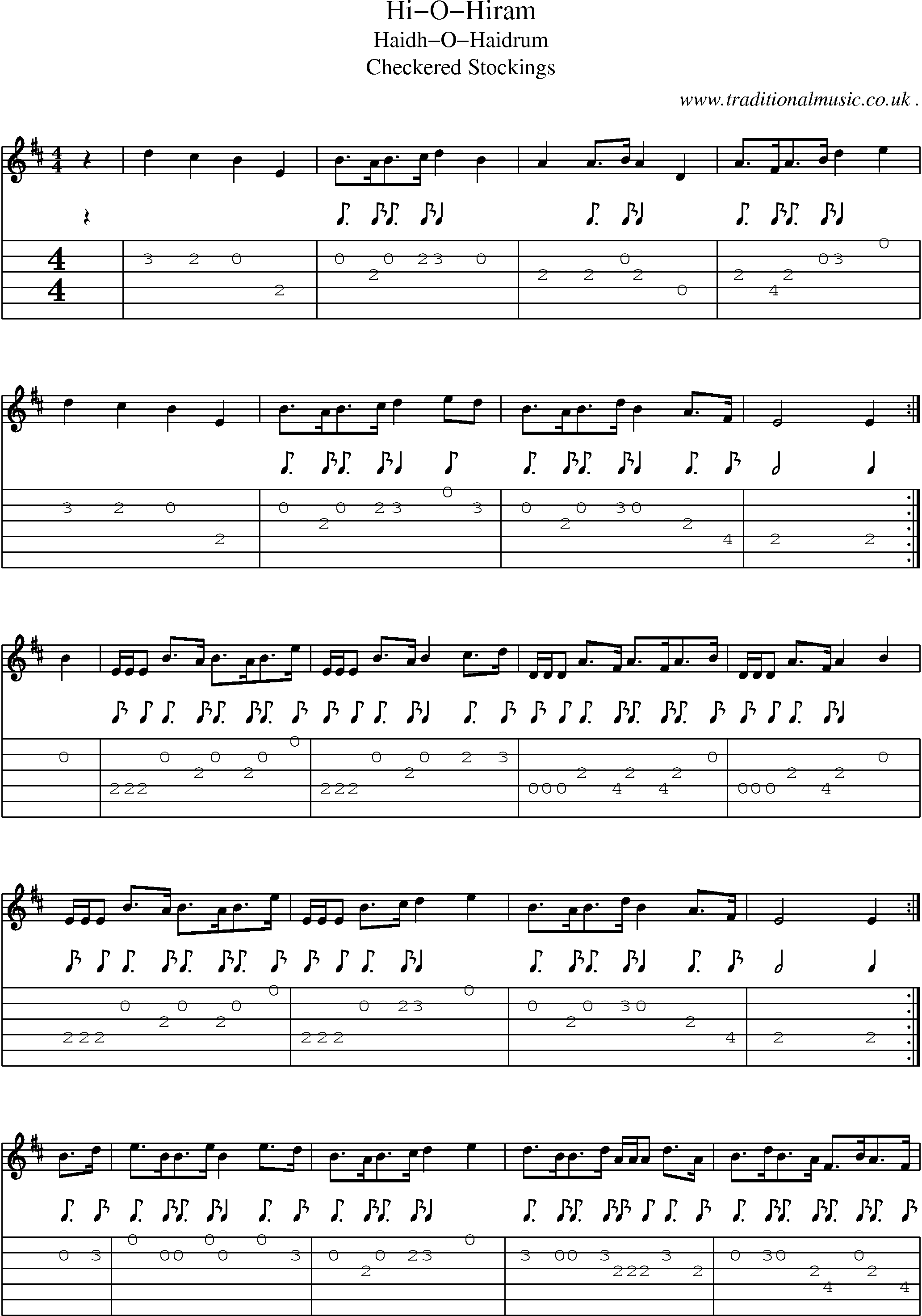 Sheet-music  score, Chords and Guitar Tabs for Hi-o-hiram