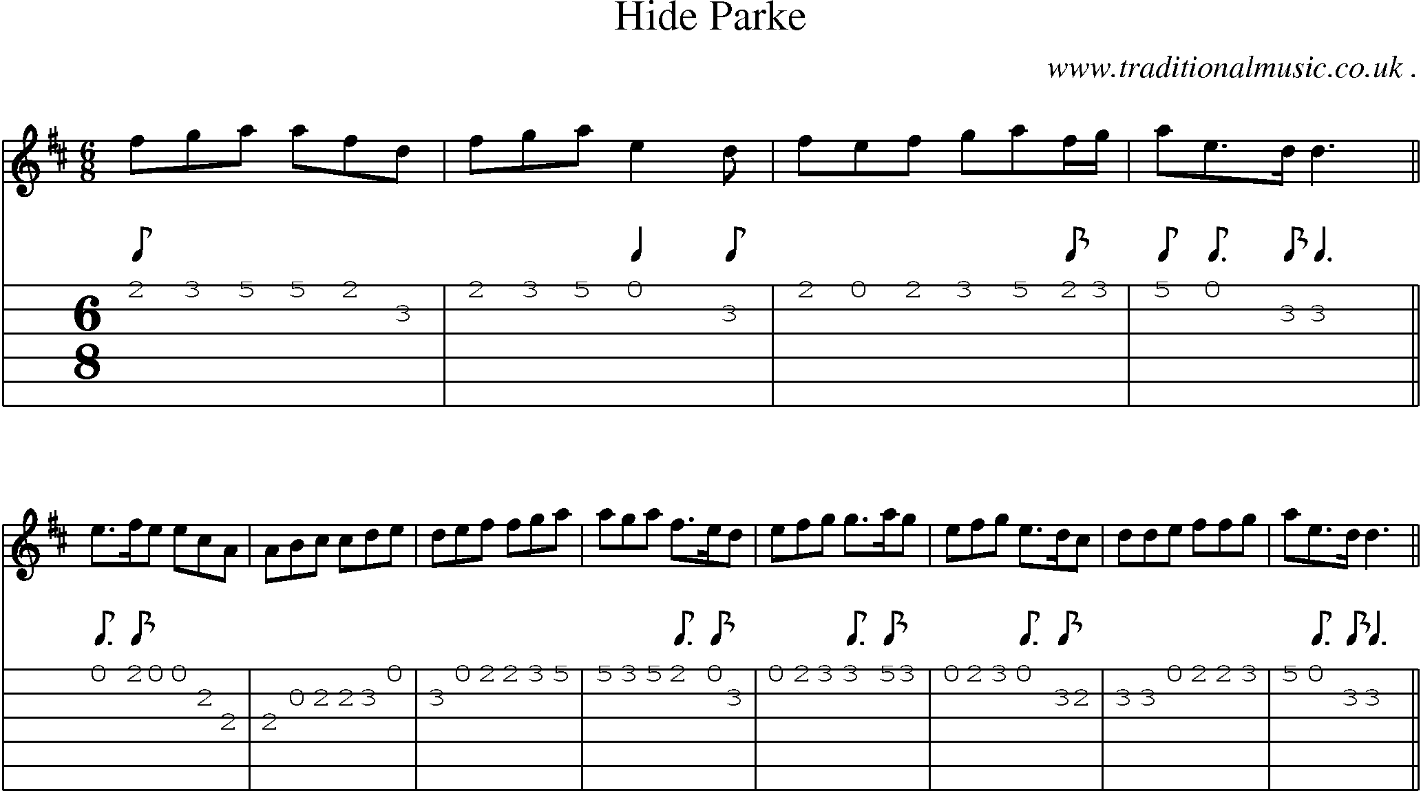 Sheet-music  score, Chords and Guitar Tabs for Hide Parke